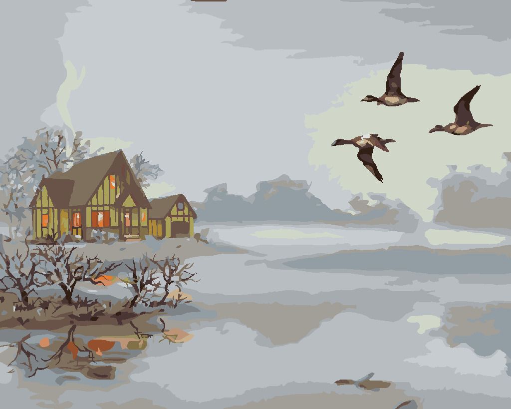 zuty Malování podle čísel - JEZERO V MLZE (D. RUSTY RUST) - Rozměr: 40x50 cm, Rámování: Varianta: vypnuté plátno na rám - obrázek 4