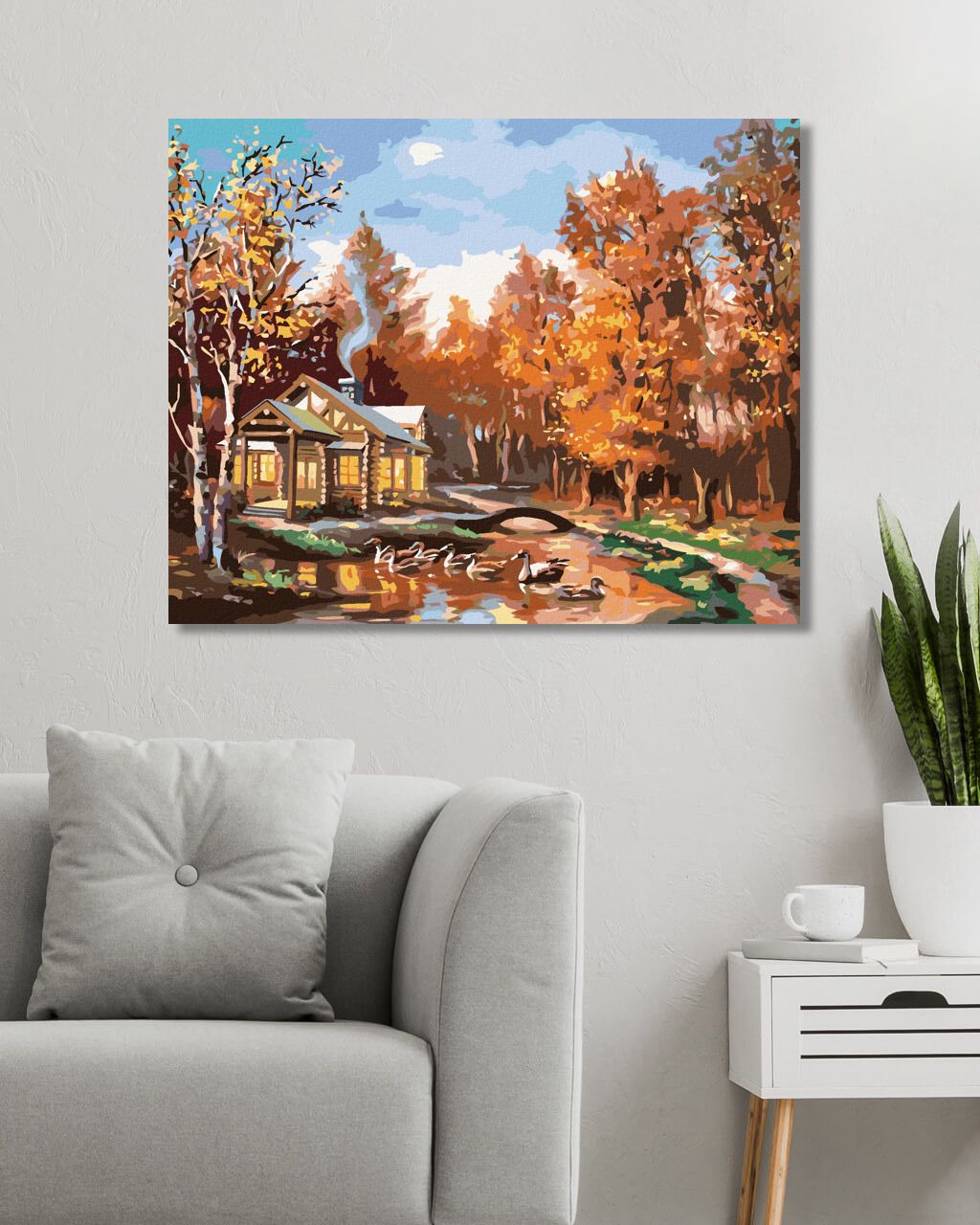 zuty Malování podle čísel - SRUB V PODZIMNÍM LESE A KACHNY (D. RUSTY RUST) - Rozměr: 40x50 cm, Rámování: Varianta: vypnuté plátno na rám - obrázek 4