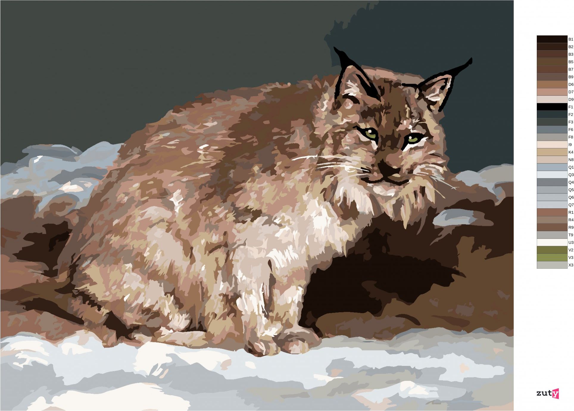 zuty Malování podle čísel - RYS V ZIMĚ (D. RUSTY RUST) - Rozměr: 40x50 cm, Rámování: Varianta: bez rámu a bez vypnutí plátna - obrázek 3