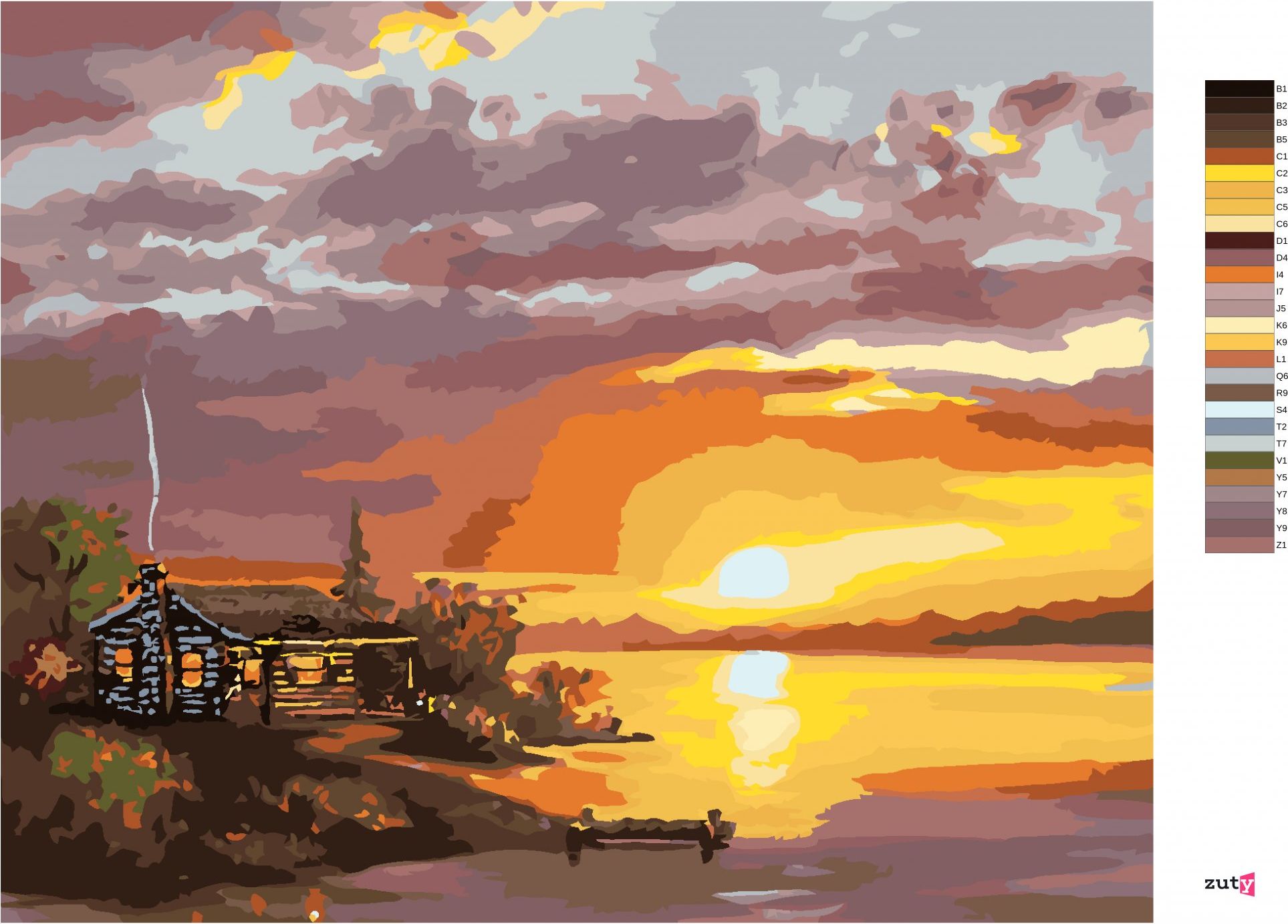 zuty Malování podle čísel - CHATA ZA SOUMRAKU (D. RUSTY RUST) - Rozměr: 40x50 cm, Rámování: Varianta: bez rámu a bez vypnutí plátna - obrázek 6