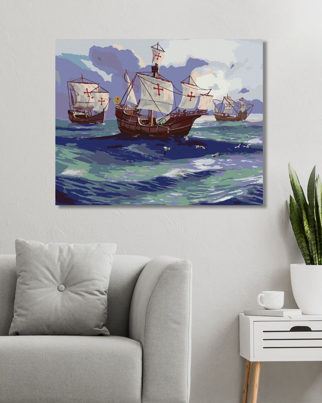 zuty Malování podle čísel - COLUMBOVY LODĚ PLUJÍCÍ NA MOŘI (D. RUSTY RUST) - Rozměr: 40x50 cm, Rámování: Varianta: bez rámu a bez vypnutí plátna - obrázek 4