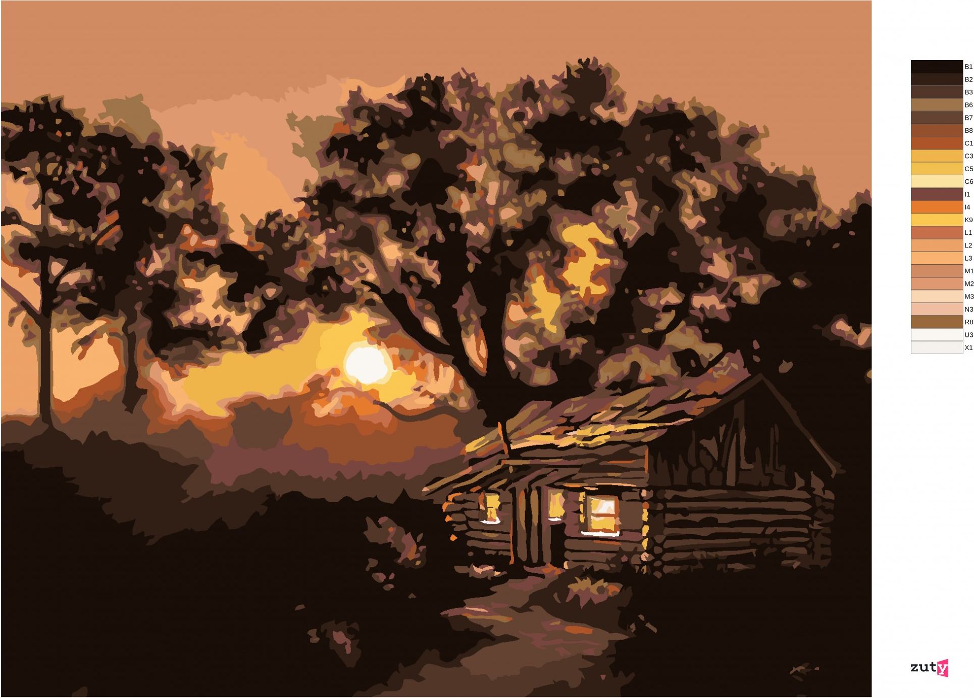 zuty Malování podle čísel - CHATA PŘI SOUMRAKU (D. RUSTY RUST) - Rozměr: 40x50 cm, Rámování: Varianta: vypnuté plátno na rám - obrázek 3