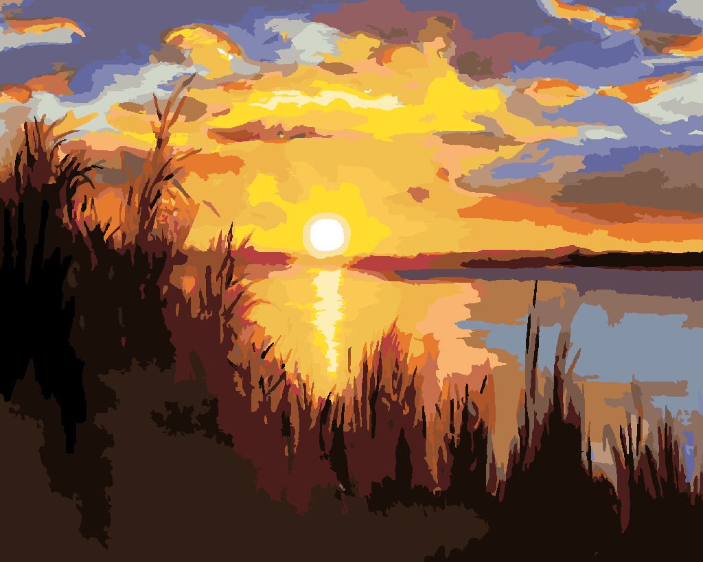 zuty Malování podle čísel - ZÁPAD SLUNCE U JEZERA (D. RUSTY RUST) - Rozměr: 40x50 cm, Rámování: Varianta: bez rámu a bez vypnutí plátna - obrázek 4