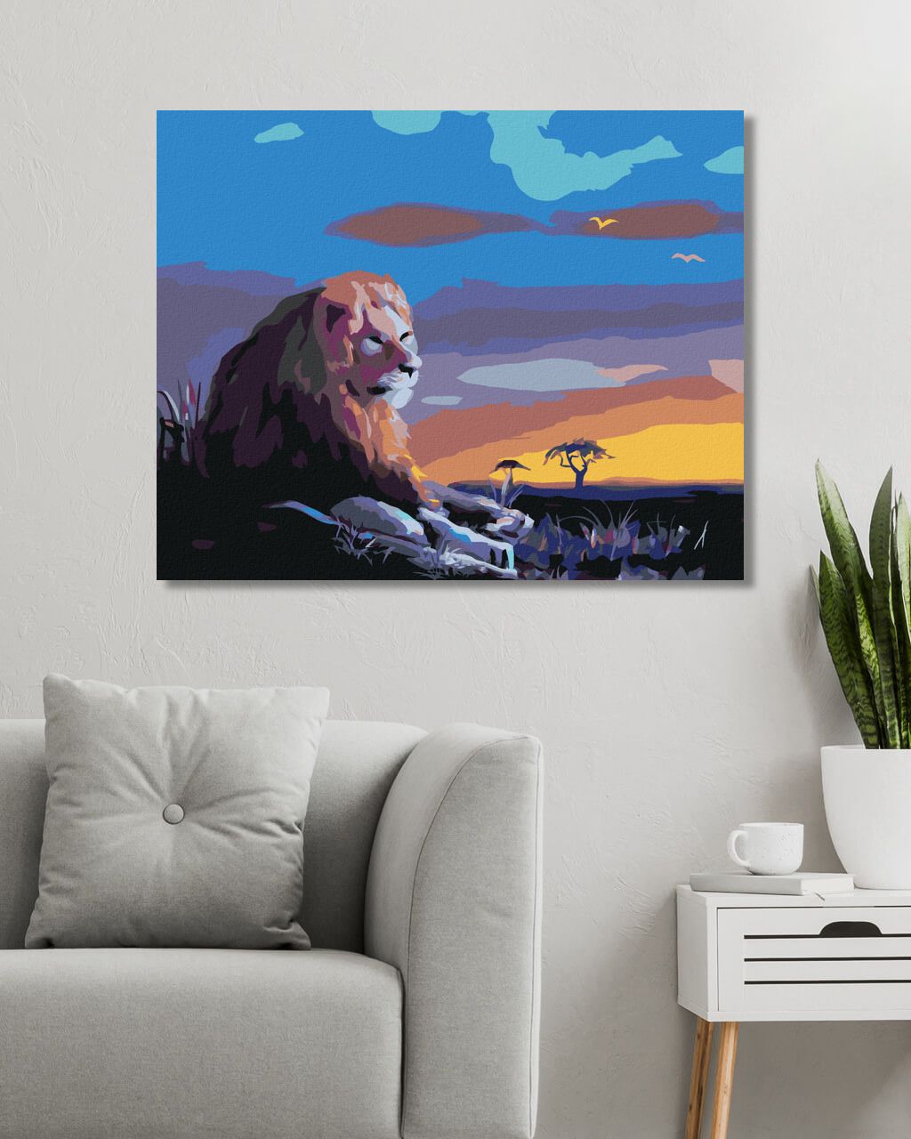 zuty Malování podle čísel - OSAMĚLÝ LEV PŘI ZÁPADU SLUNCE (D. RUSTY RUST) - Rozměr: 40x50 cm, Rámování: Varianta: vypnuté plátno na rám - obrázek 2
