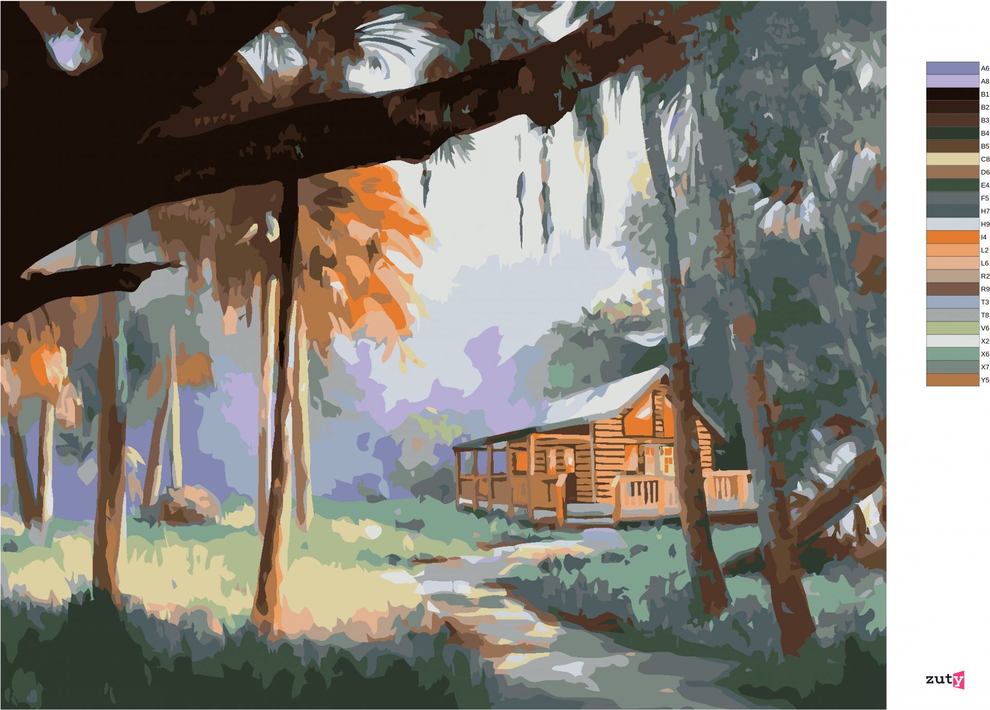 zuty Malování podle čísel - CHATA V PŘÍRODĚ (D. RUSTY RUST) - Rozměr: 40x50 cm, Rámování: Varianta: vypnuté plátno na rám - obrázek 5