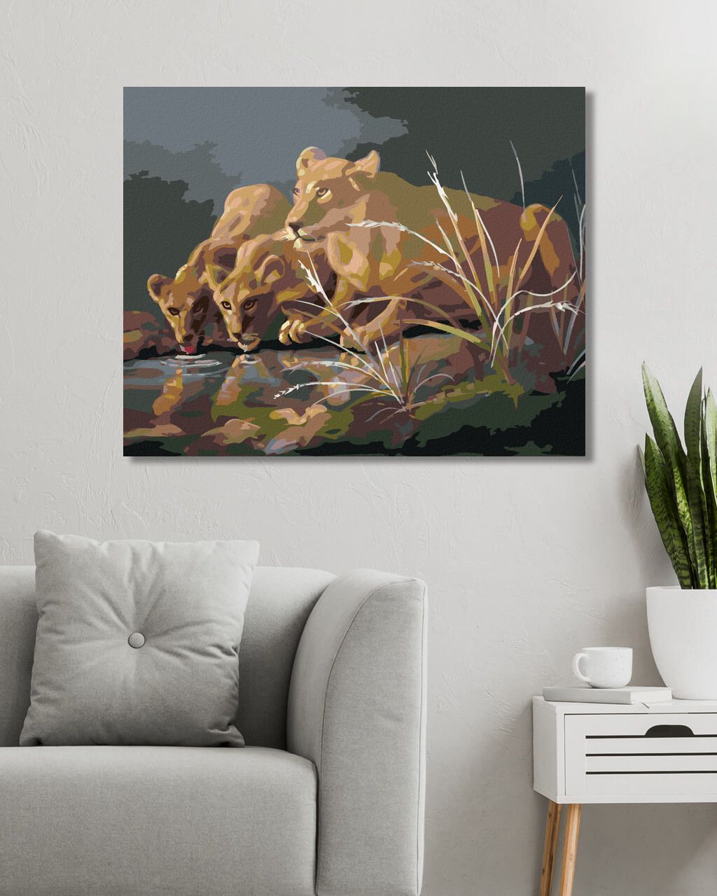zuty Malování podle čísel - LVICE U NAPAJEDLA ZA TMY (D. RUSTY RUST) - Rozměr: 40x50 cm, Rámování: Varianta: vypnuté plátno na rám - obrázek 2