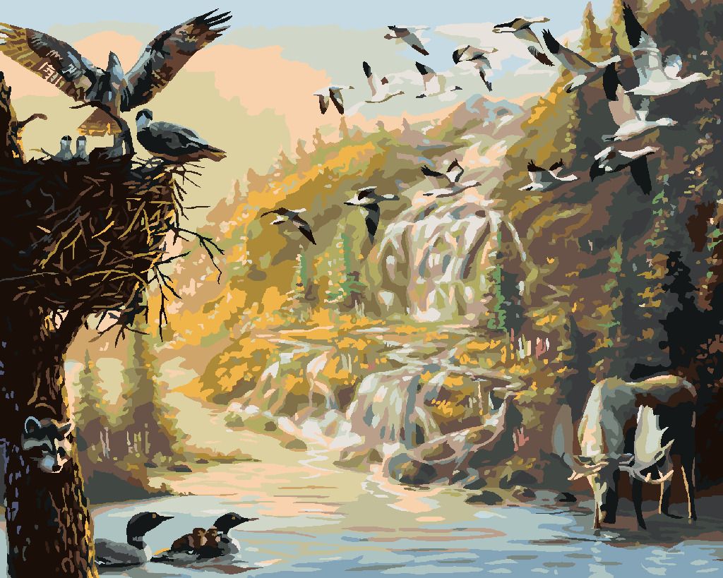 zuty Malování podle čísel - LOS, PTÁCI A KACHNY U NAPAJEDLA (D. RUSTY RUST) - Rozměr: 40x50 cm, Rámování: Varianta: vypnuté plátno na rám - obrázek 7