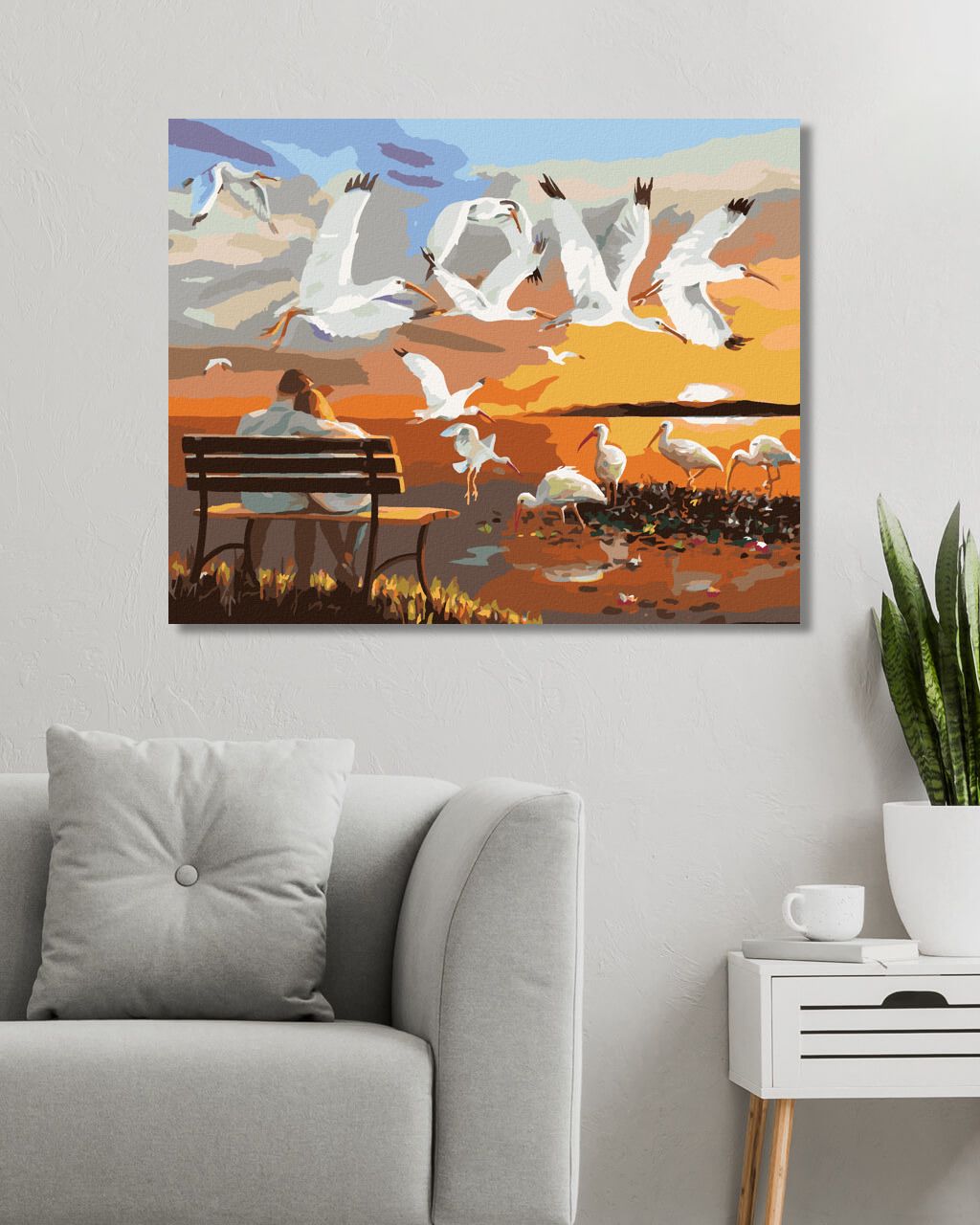 zuty Malování podle čísel - PÁR NA LAVIČCE A LETÍCÍ PTÁCI (D. RUSTY RUST) - Rozměr: 40x50 cm, Rámování: Varianta: bez rámu a bez vypnutí plátna - obrázek 2