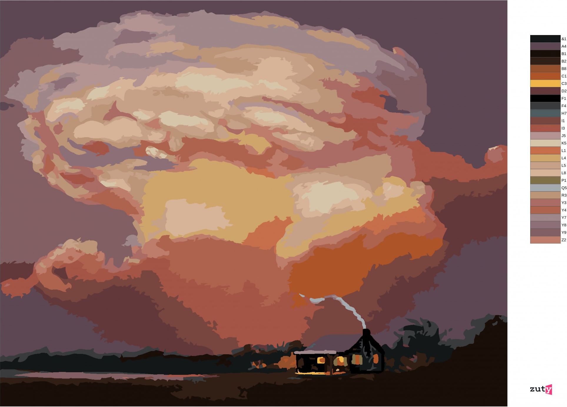 zuty Malování podle čísel - OBLAKA NAD CHATOU (D. RUSTY RUST) - Rozměr: 40x50 cm, Rámování: Varianta: bez rámu a bez vypnutí plátna - obrázek 2