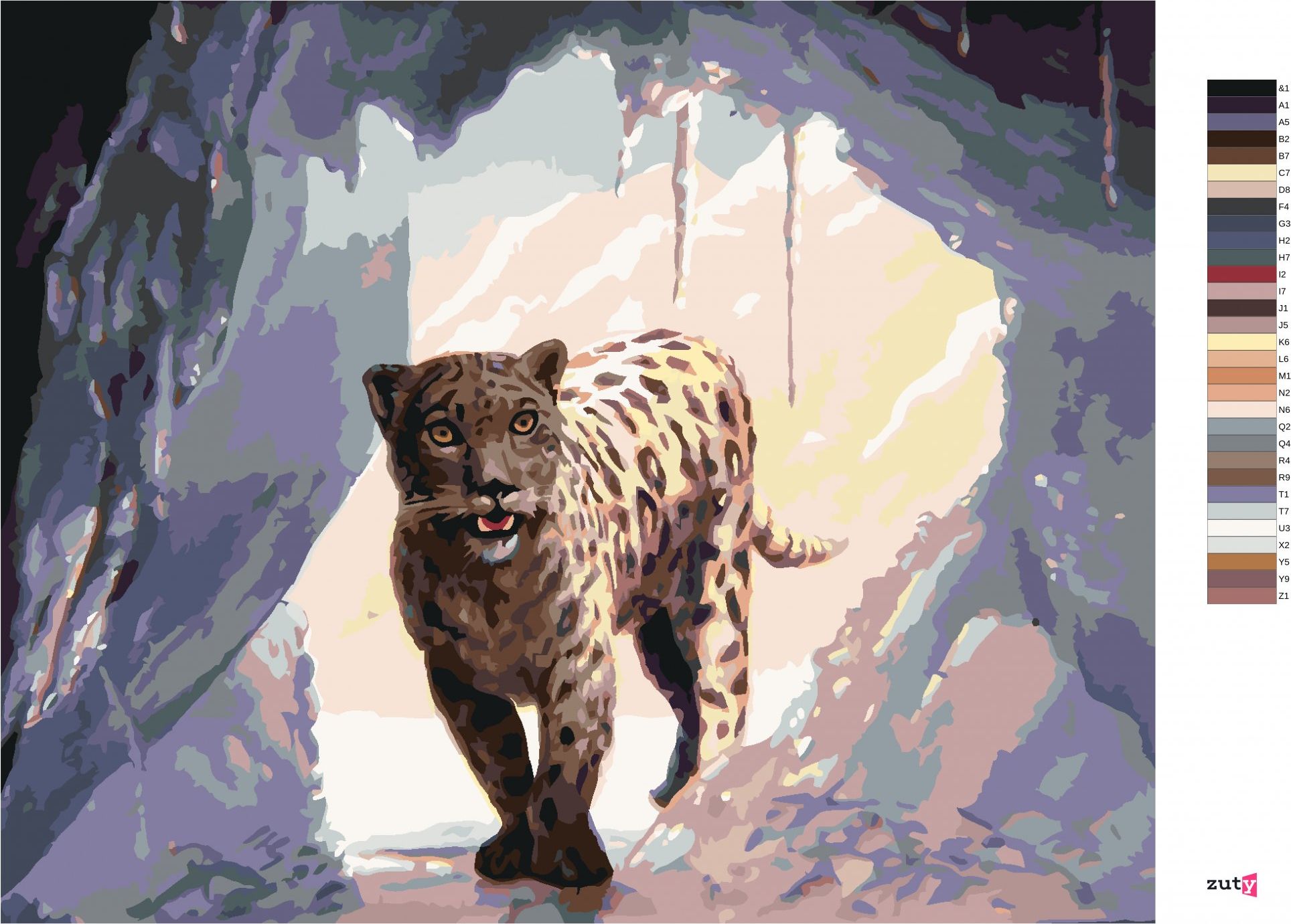 zuty Malování podle čísel - SNĚŽNÝ LEOPARD (D. RUSTY RUST) - Rozměr: 40x50 cm, Rámování: Varianta: bez rámu a bez vypnutí plátna - obrázek 2