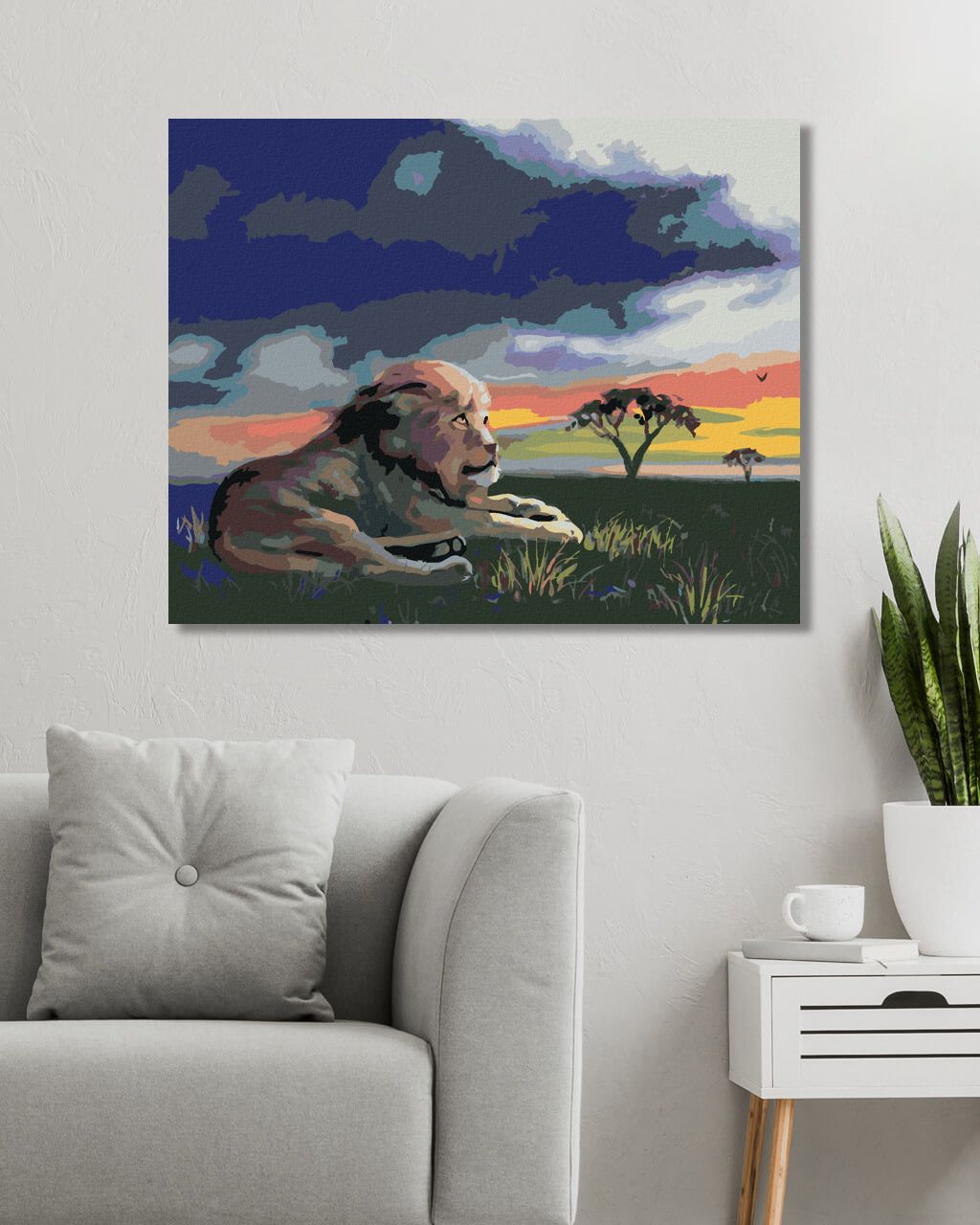 zuty Malování podle čísel - LEV NA TRÁVĚ PŘI ZÁPADU SLUNCE (D. RUSTY RUST) - Rozměr: 40x50 cm, Rámování: Varianta: vypnuté plátno na rám - obrázek 2