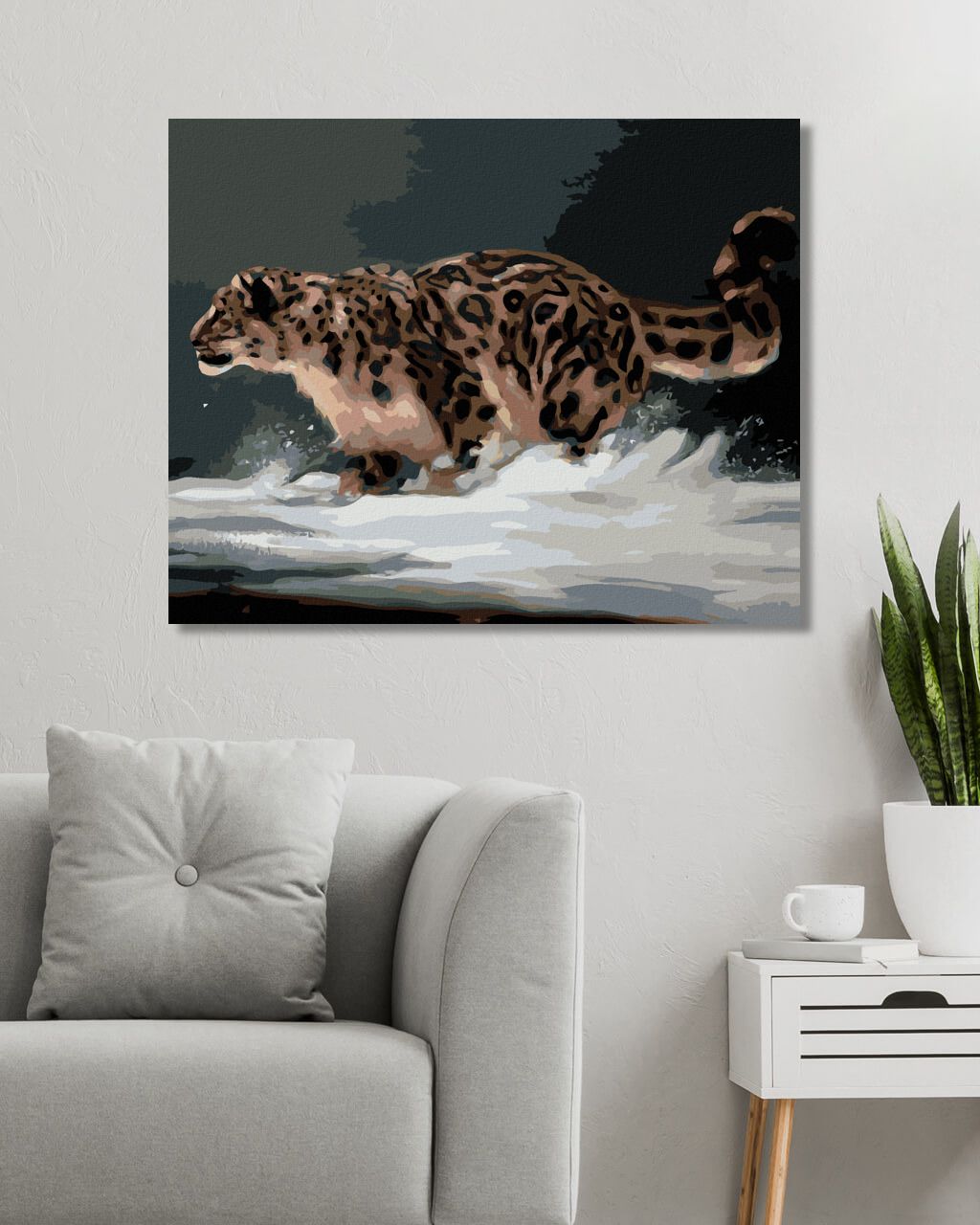zuty Malování podle čísel - LEOPARD NA SNĚHU (D. RUSTY RUST) - Rozměr: 40x50 cm, Rámování: Varianta: bez rámu a bez vypnutí plátna - obrázek 2
