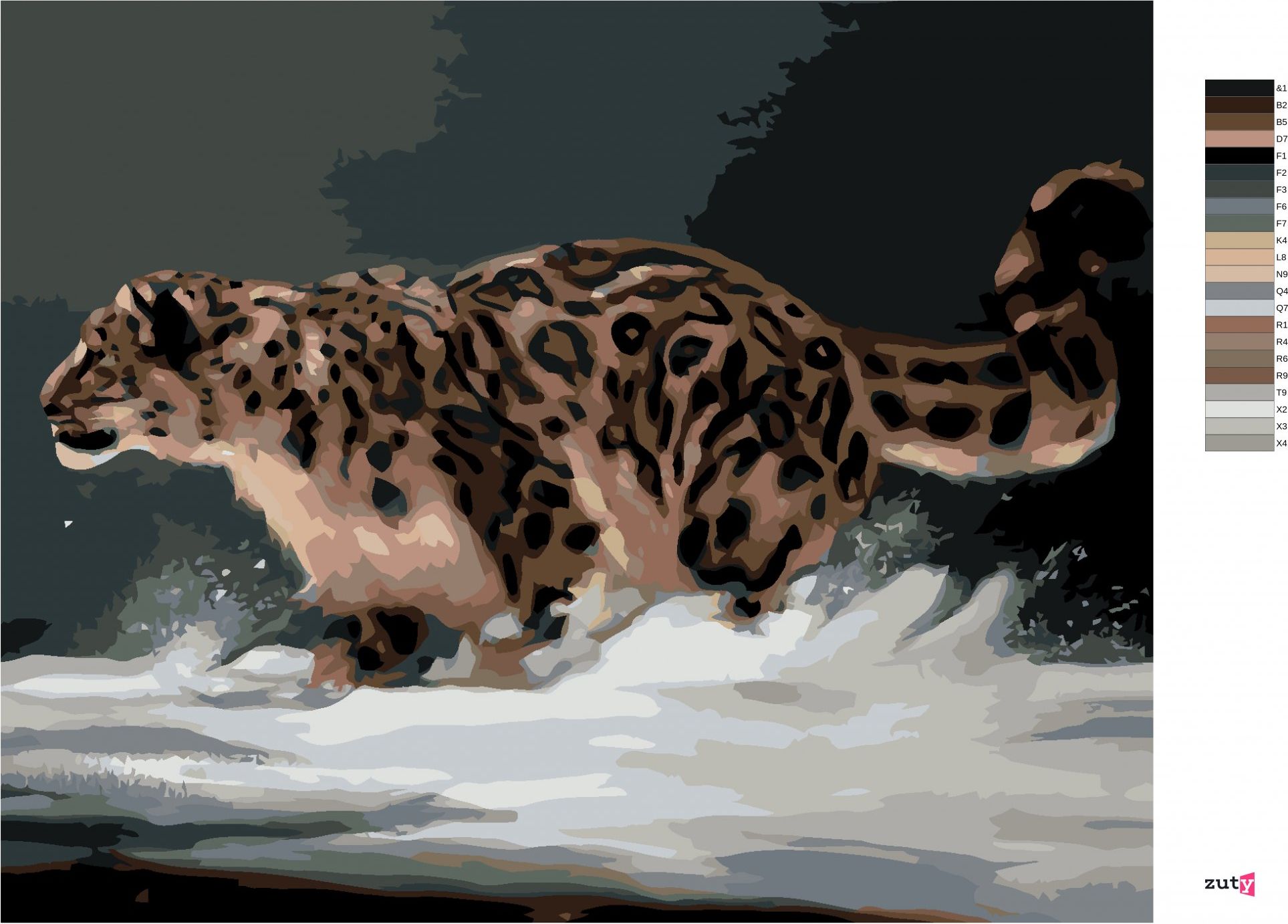 zuty Malování podle čísel - LEOPARD NA SNĚHU (D. RUSTY RUST) - Rozměr: 40x50 cm, Rámování: Varianta: bez rámu a bez vypnutí plátna - obrázek 4