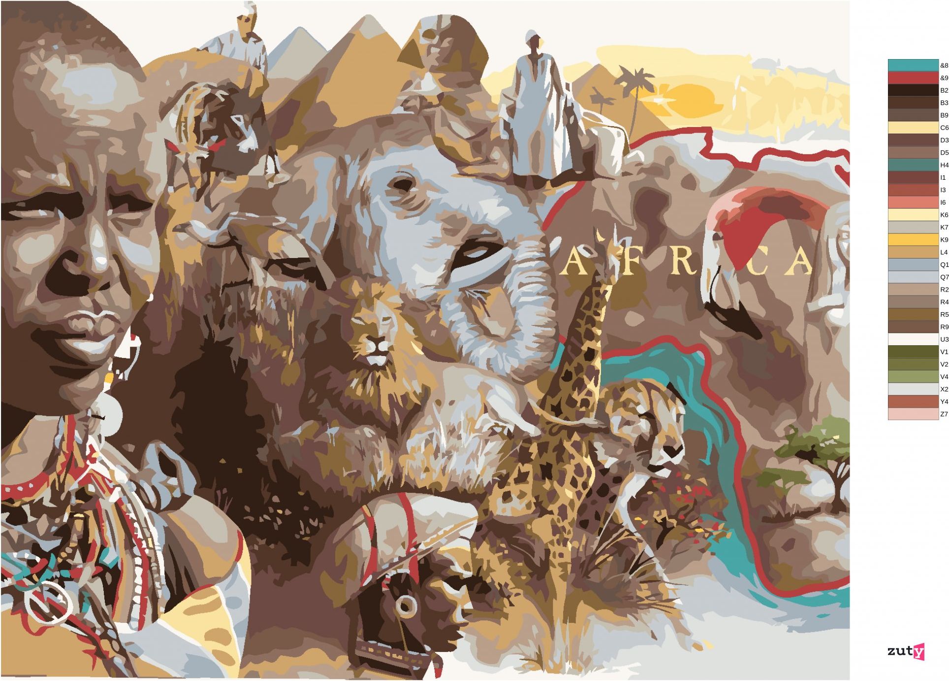 zuty Malování podle čísel - AFRIKA (D. RUSTY RUST) - Rozměr: 40x50 cm, Rámování: Varianta: vypnuté plátno na rám - obrázek 2