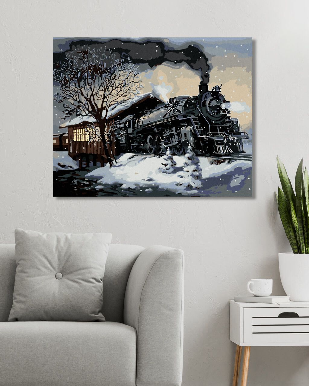 zuty Malování podle čísel - VLAK V ZIMĚ (D. RUSTY RUST) - Rozměr: 40x50 cm, Rámování: Varianta: bez rámu a bez vypnutí plátna - obrázek 7