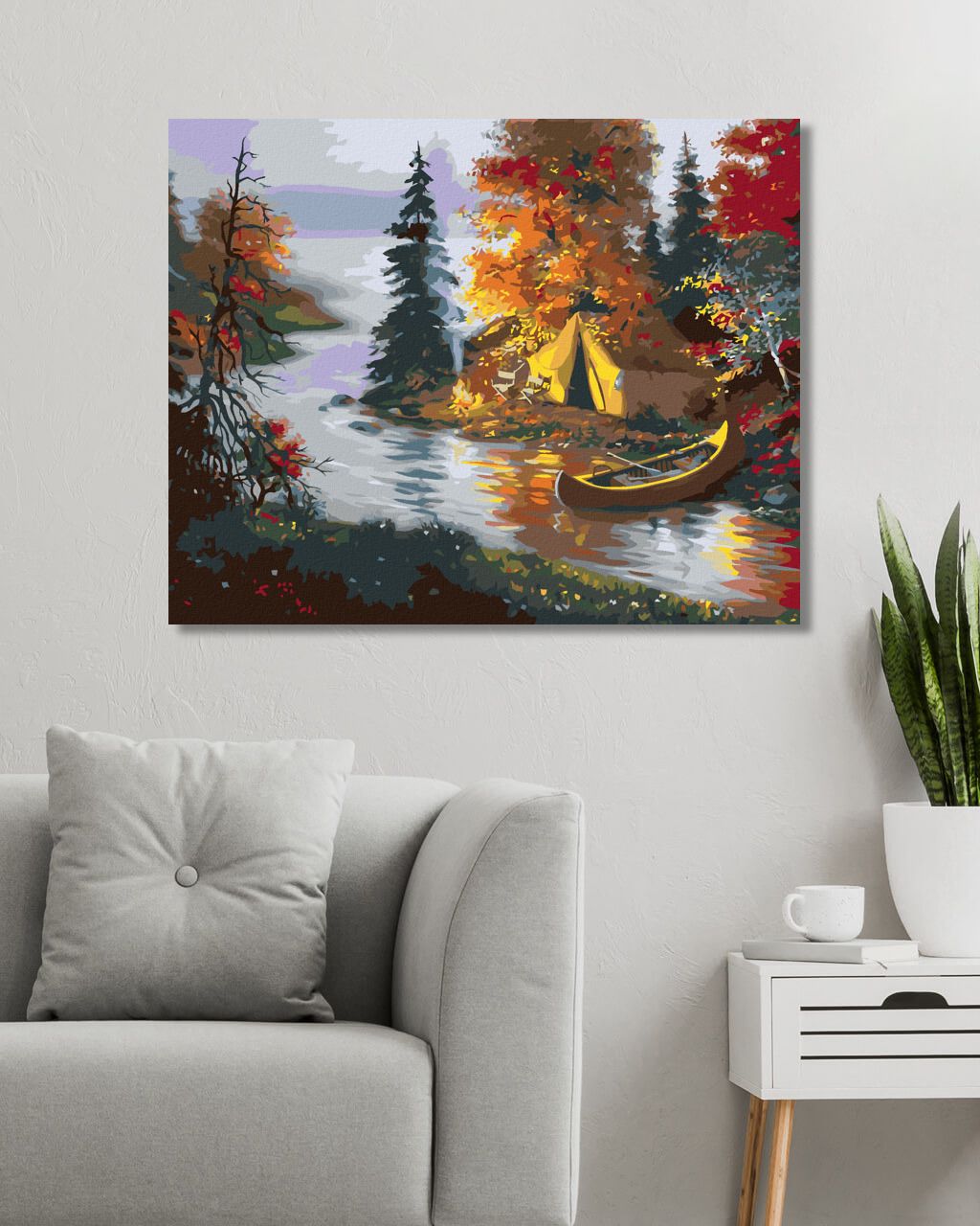zuty Malování podle čísel - TÁBOŘIŠTĚ U ŘEKY (D. RUSTY RUST) - Rozměr: 40x50 cm, Rámování: Varianta: vypnuté plátno na rám - obrázek 2