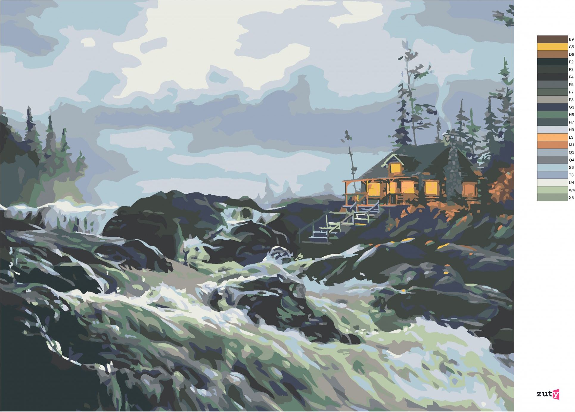 zuty Malování podle čísel - CHATA U SPLAVU (D. RUSTY RUST) - Rozměr: 40x50 cm, Rámování: Varianta: bez rámu a bez vypnutí plátna - obrázek 3