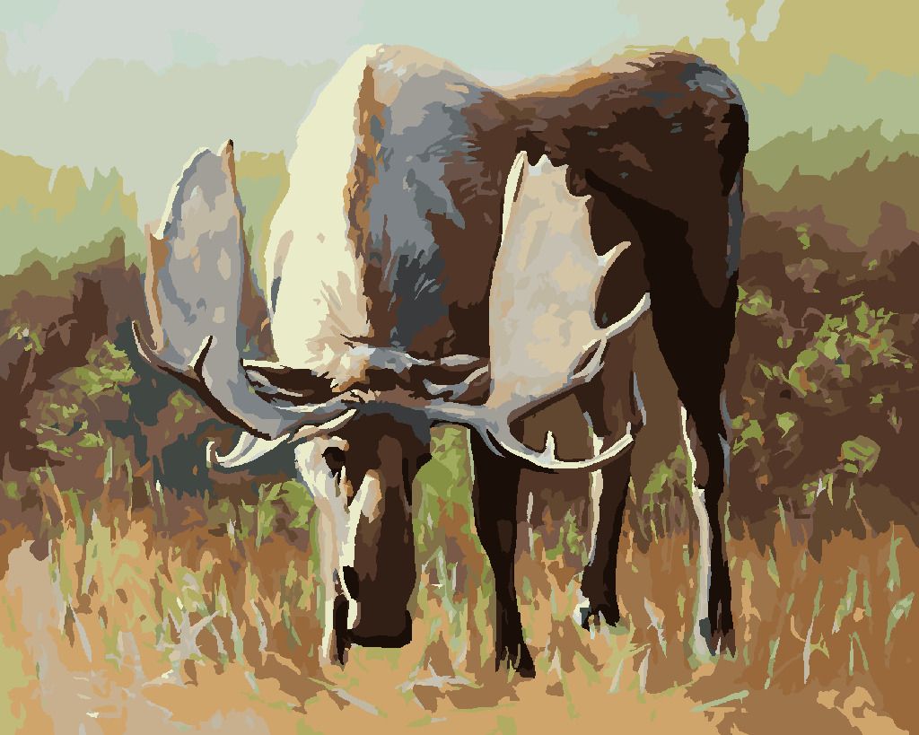 zuty Malování podle čísel - OSAMĚLÝ LOS NA PASTVINĚ (D. RUSTY RUST) - Rozměr: 40x50 cm, Rámování: Varianta: vypnuté plátno na rám - obrázek 5