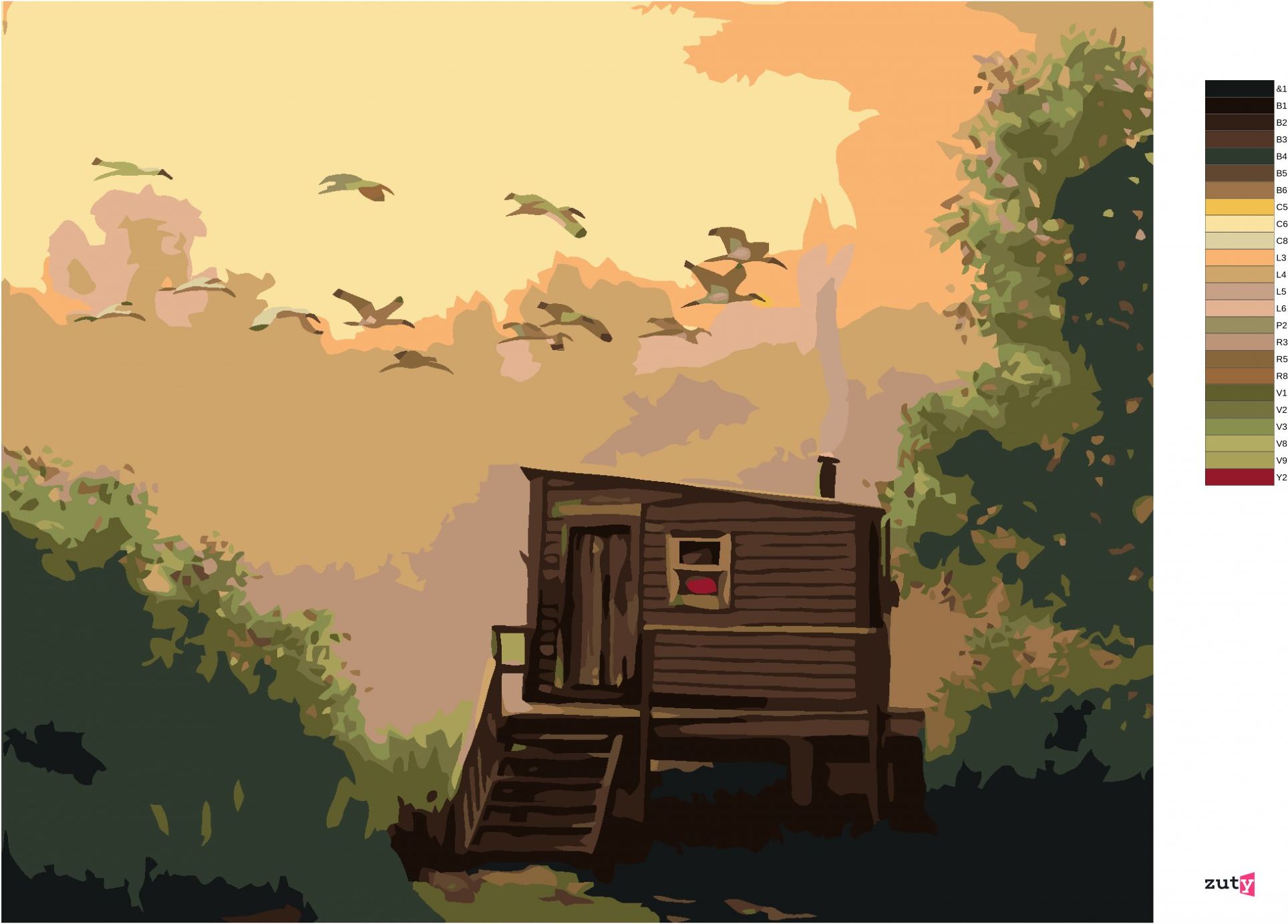 zuty Malování podle čísel - IBIS LETÍCÍ NAD CHATOU (D. RUSTY RUST) - Rozměr: 40x50 cm, Rámování: Varianta: bez rámu a bez vypnutí plátna - obrázek 6