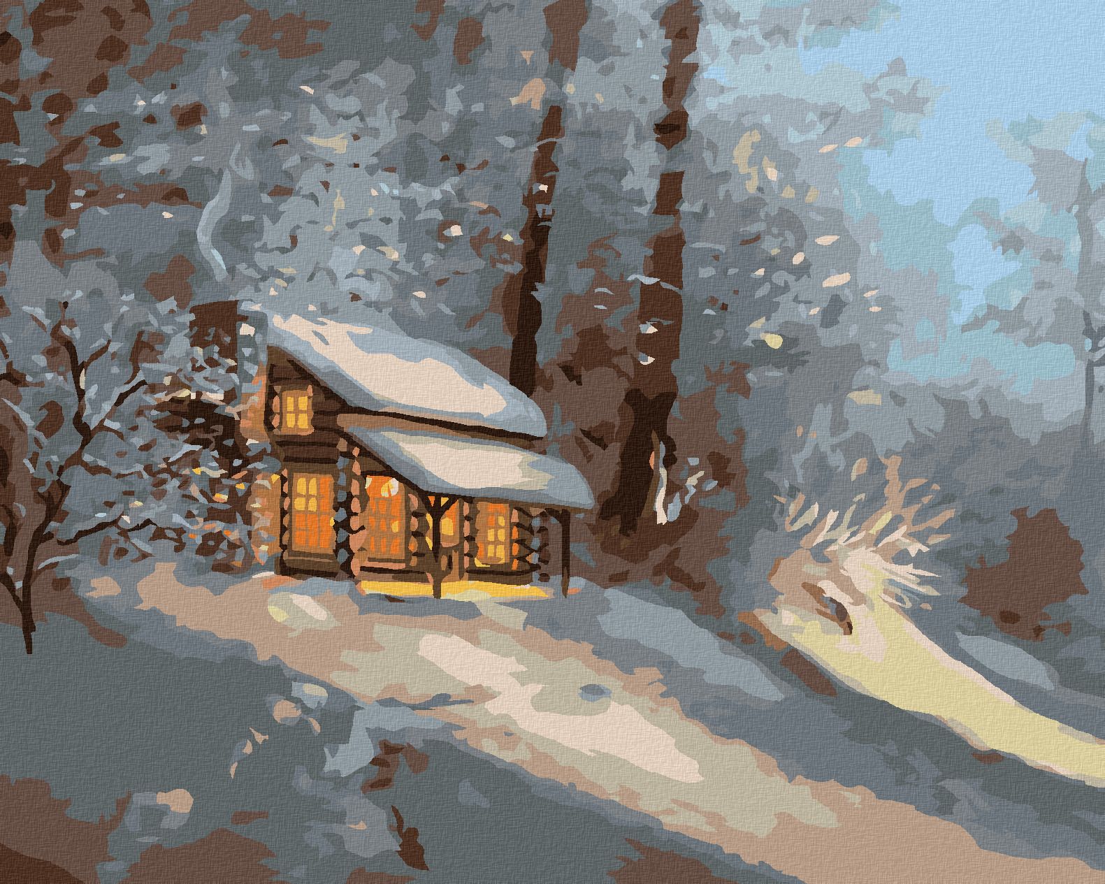 zuty Malování podle čísel - ZASNĚŽENÝ SRUB V LESE 2 (D. RUSTY RUST) - Rozměr: 40x50 cm, Rámování: Varianta: bez rámu a bez vypnutí plátna - obrázek 1