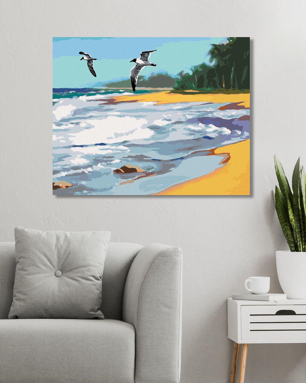 zuty Malování podle čísel - PTÁCI LETÍCÍ NAD PLÁŽÍ (D. RUSTY RUST) - Rozměr: 40x50 cm, Rámování: Varianta: vypnuté plátno na rám - obrázek 2