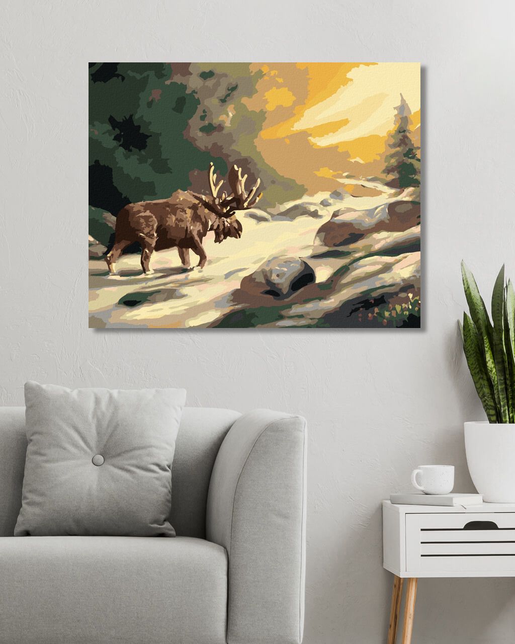 zuty Malování podle čísel - LOS JDOUCÍ V ŘECE A SLUNEČNÍ PAPRSKY (D. RUSTY RUST) - Rozměr: 40x50 cm, Rámování: Varianta: vypnuté plátno na rám - obrázek 4