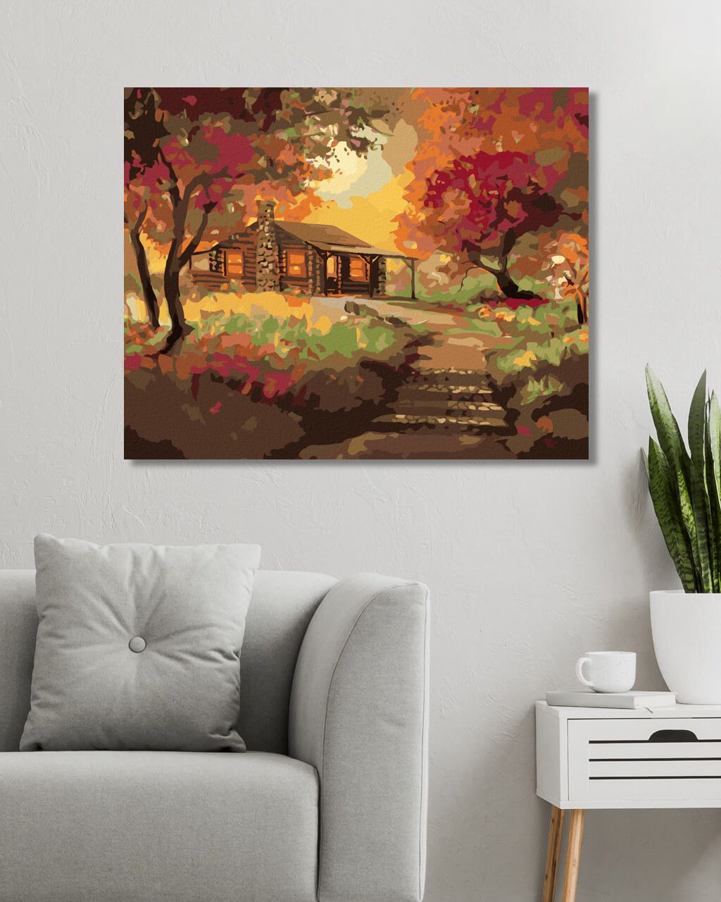 zuty Malování podle čísel - SRUB PŘI ZÁPADU SLUNCE NA PODZIM (D. RUSTY RUST) - Rozměr: 40x50 cm, Rámování: Varianta: vypnuté plátno na rám - obrázek 5