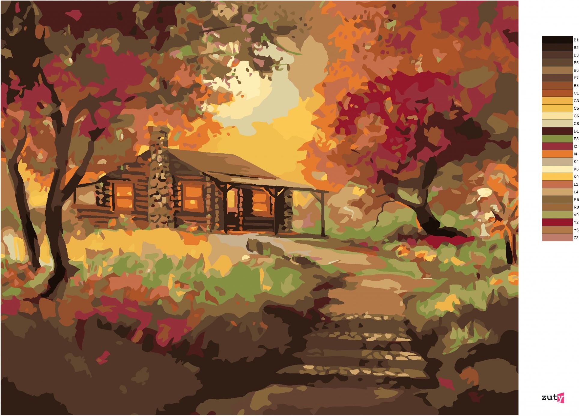 zuty Malování podle čísel - SRUB PŘI ZÁPADU SLUNCE NA PODZIM (D. RUSTY RUST) - Rozměr: 40x50 cm, Rámování: Varianta: vypnuté plátno na rám - obrázek 6