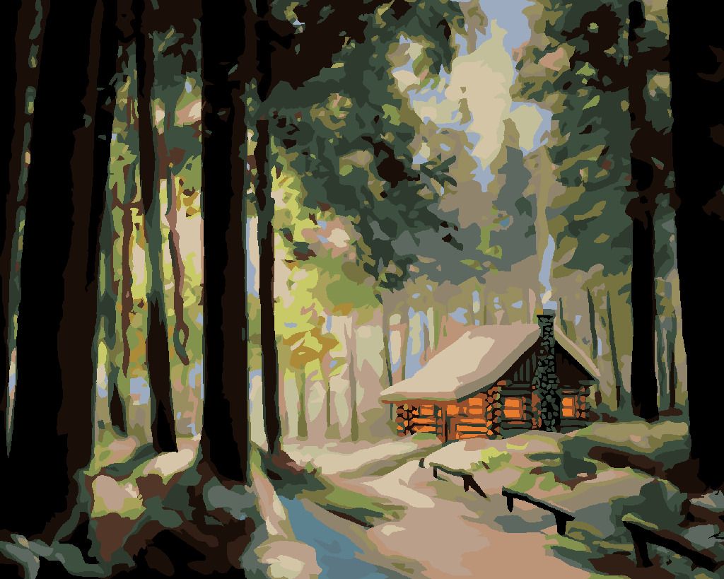 zuty Malování podle čísel - ZASNĚŽENÝ SRUB V LESE 3 (D. RUSTY RUST) - Rozměr: 40x50 cm, Rámování: Varianta: bez rámu a bez vypnutí plátna - obrázek 5