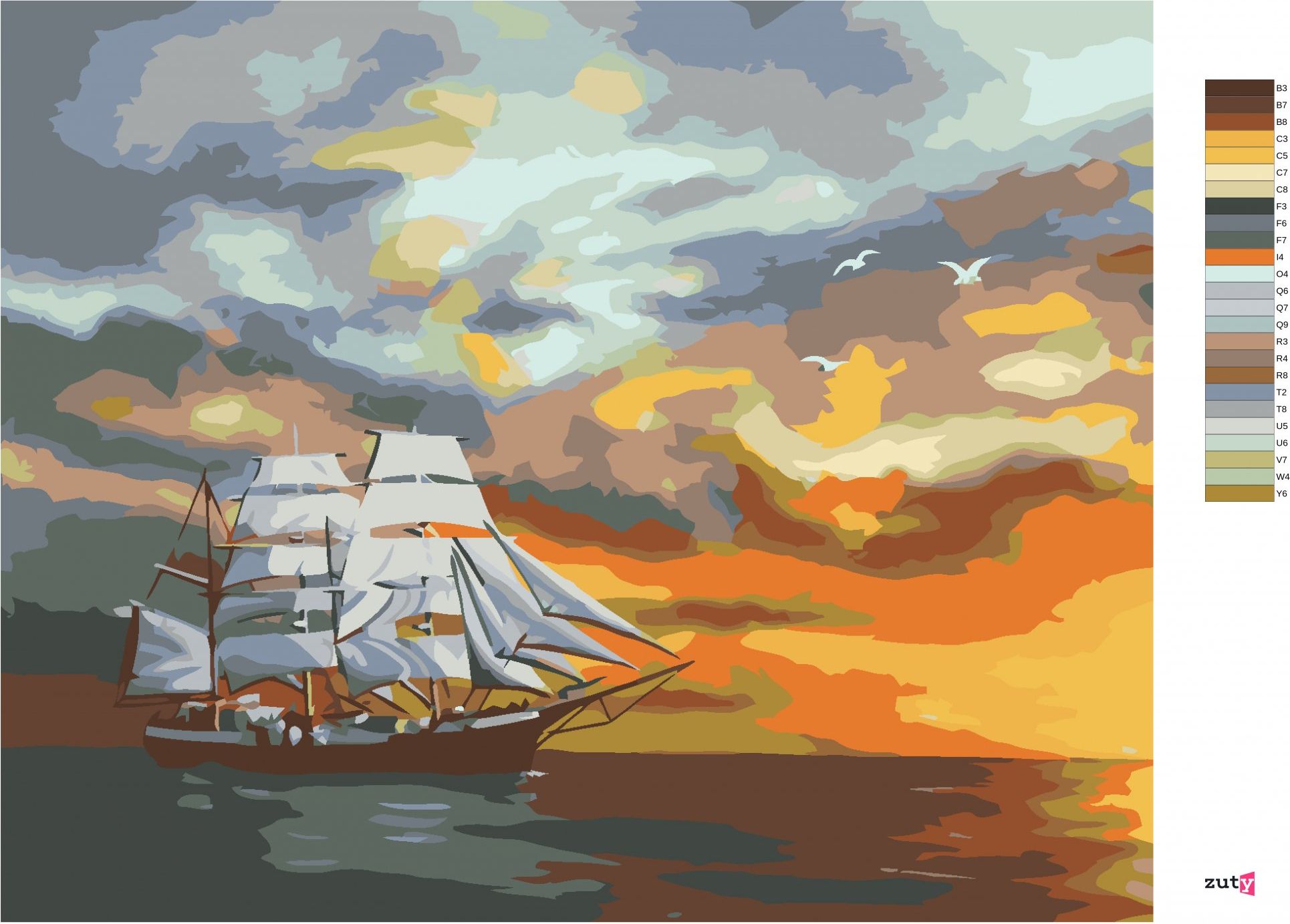 zuty Malování podle čísel - VELKÁ PLACHETNICE PO SOUMRAKU (D. RUSTY RUST) - Rozměr: 40x50 cm, Rámování: Varianta: vypnuté plátno na rám - obrázek 4