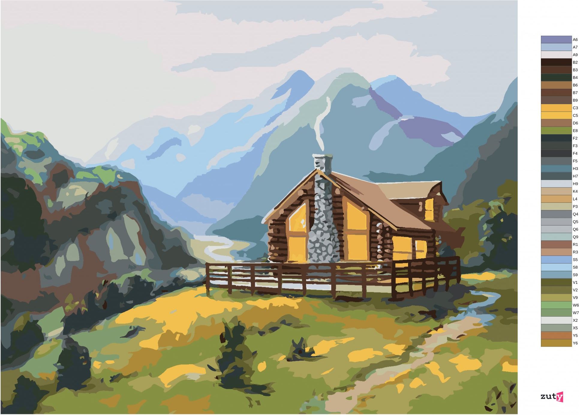 zuty Malování podle čísel - SRUB NA JAŘE (D. RUSTY RUST) - Rozměr: 40x50 cm, Rámování: Varianta: bez rámu a bez vypnutí plátna - obrázek 4