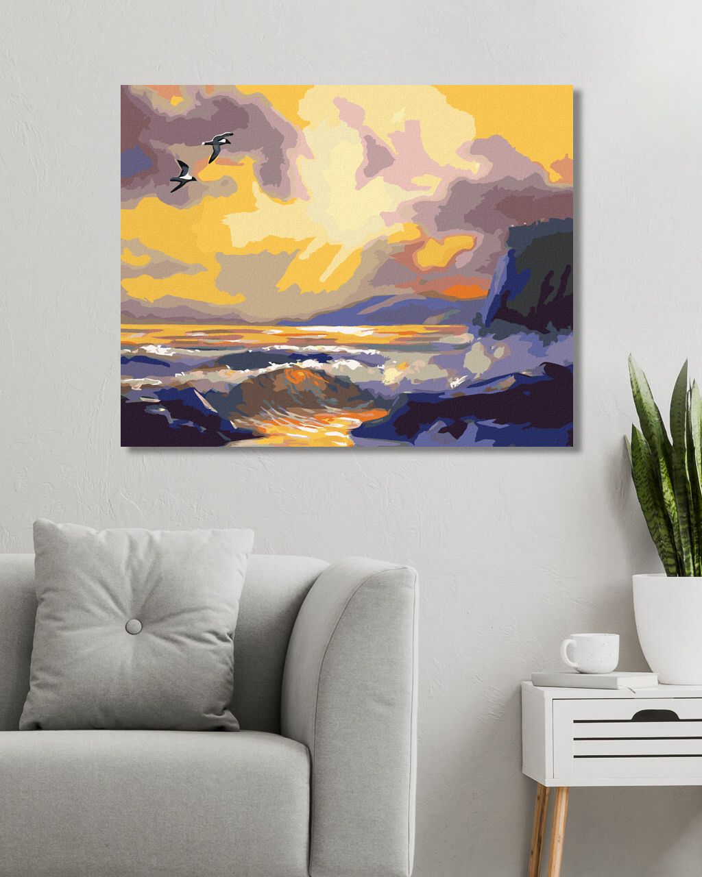 zuty Malování podle čísel - PTÁCI LETÍCÍ NAD MOŘEM PŘI SOUMRAKU (D. RUSTY RUST) - Rozměr: 40x50 cm, Rámování: Varianta: vypnuté plátno na rám - obrázek 2