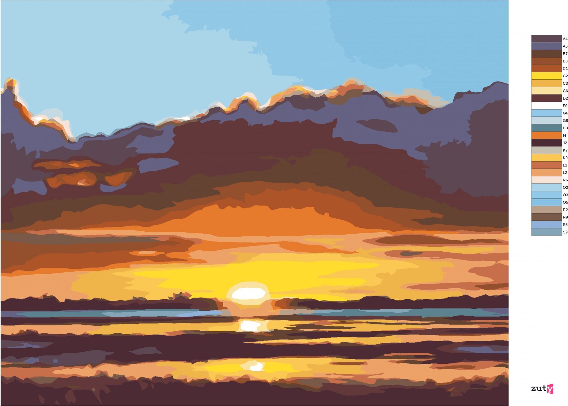 zuty Malování podle čísel - ZAPADAJÍCÍ SLUNCE U VODY (D. RUSTY RUST) - Rozměr: 40x50 cm, Rámování: Varianta: vypnuté plátno na rám - obrázek 4