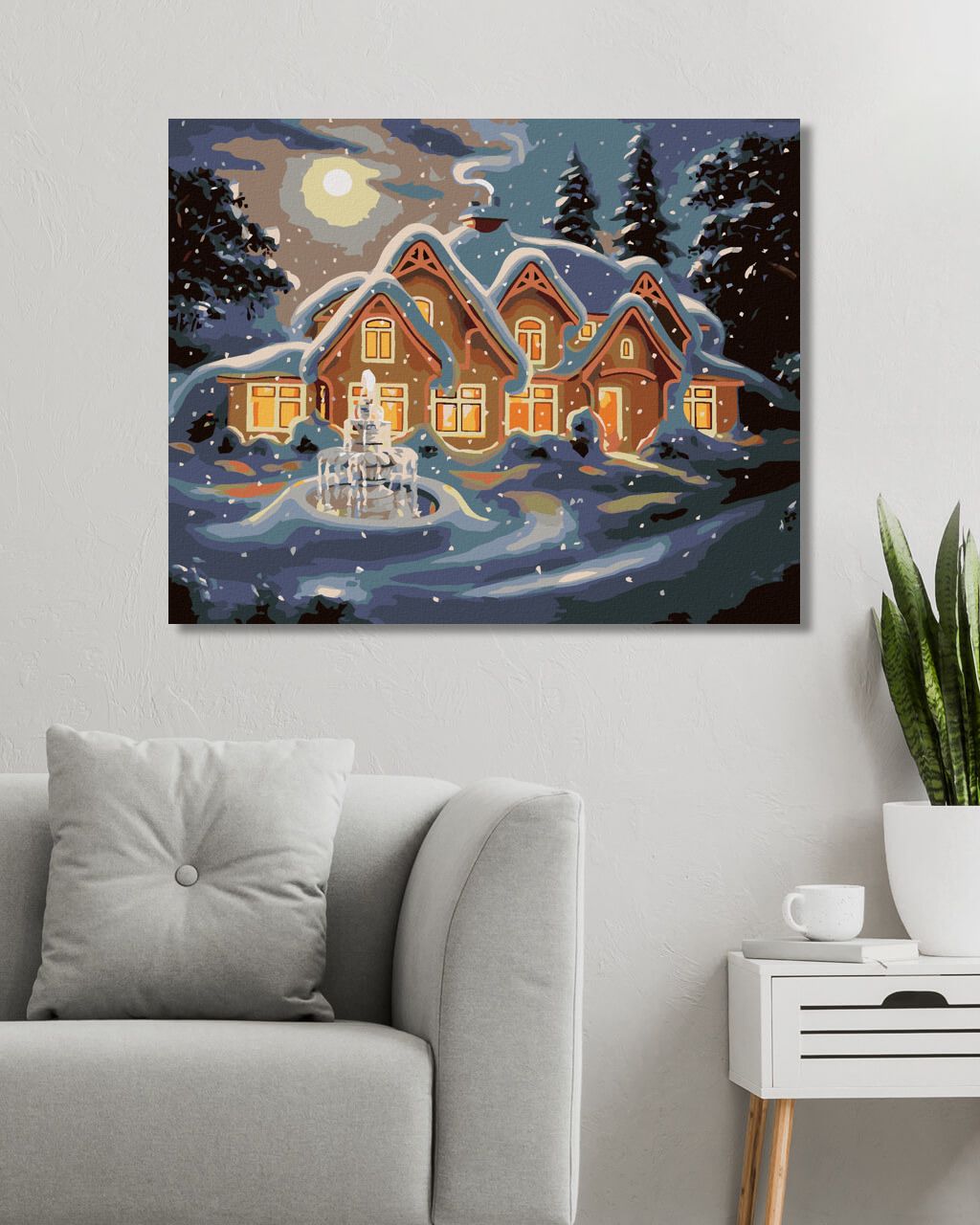 zuty Malování podle čísel - ZASNĚŽENÝ DŮM V NOCI (D. RUSTY RUST) - Rozměr: 40x50 cm, Rámování: Varianta: vypnuté plátno na rám - obrázek 6