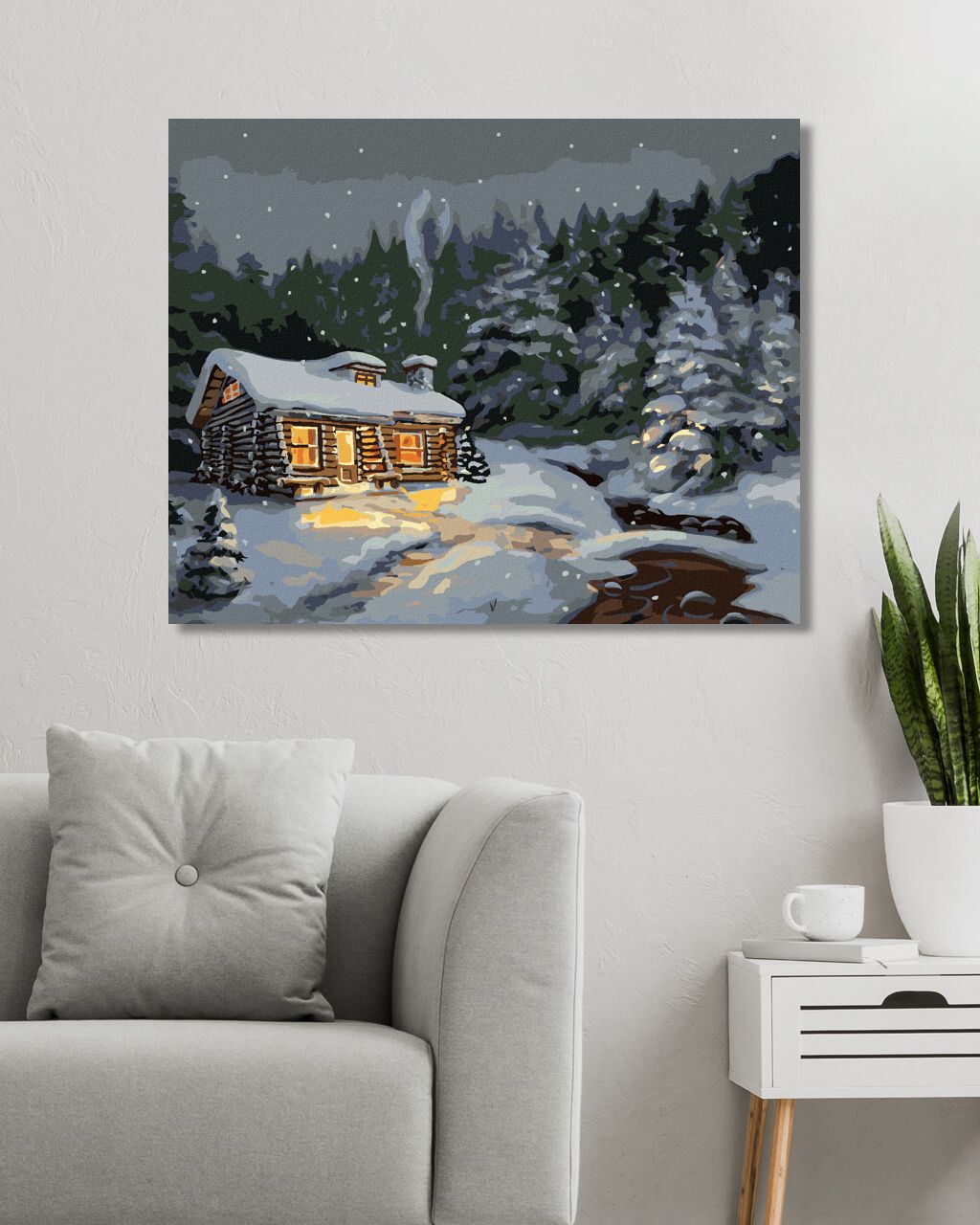 zuty Malování podle čísel - ZASNĚŽENÝ SRUB ZA NOCI (D. RUSTY RUST) - Rozměr: 40x50 cm, Rámování: Varianta: vypnuté plátno na rám - obrázek 2