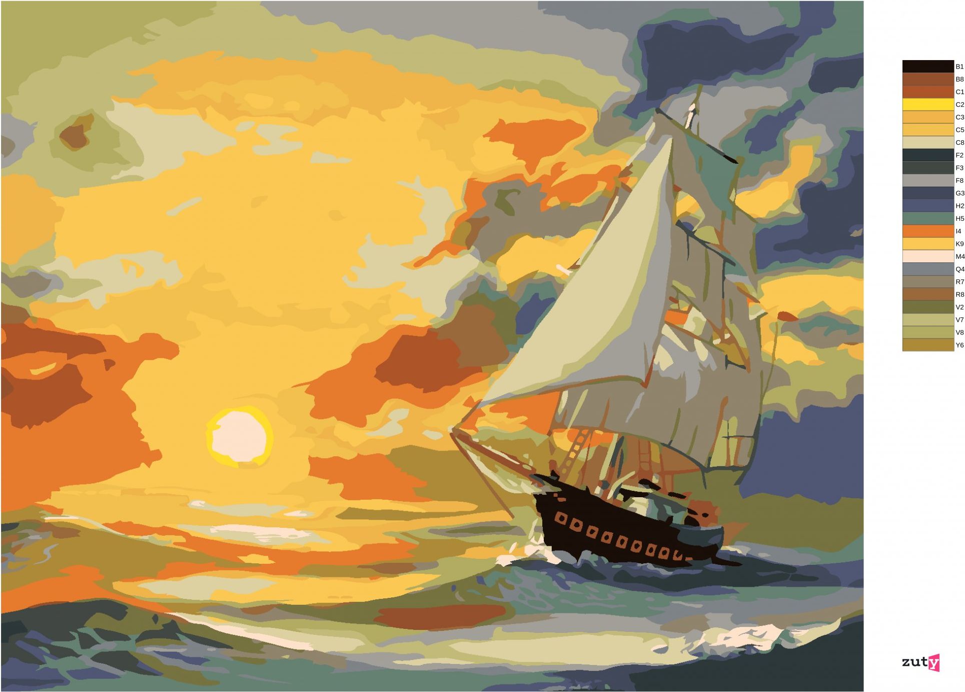 zuty Malování podle čísel - PLACHETNICE PO SOUMRAKU 2 (D. RUSTY RUST) - Rozměr: 40x50 cm, Rámování: Varianta: bez rámu a bez vypnutí plátna - obrázek 8
