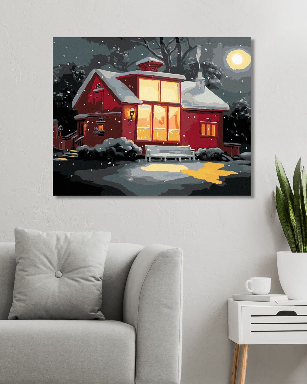 zuty Malování podle čísel - ČERVENÝ DŮM S VELKÝMI OKNY V ZIMĚ (D. RUSTY RUST) - Rozměr: 40x50 cm, Rámování: Varianta: vypnuté plátno na rám - obrázek 6