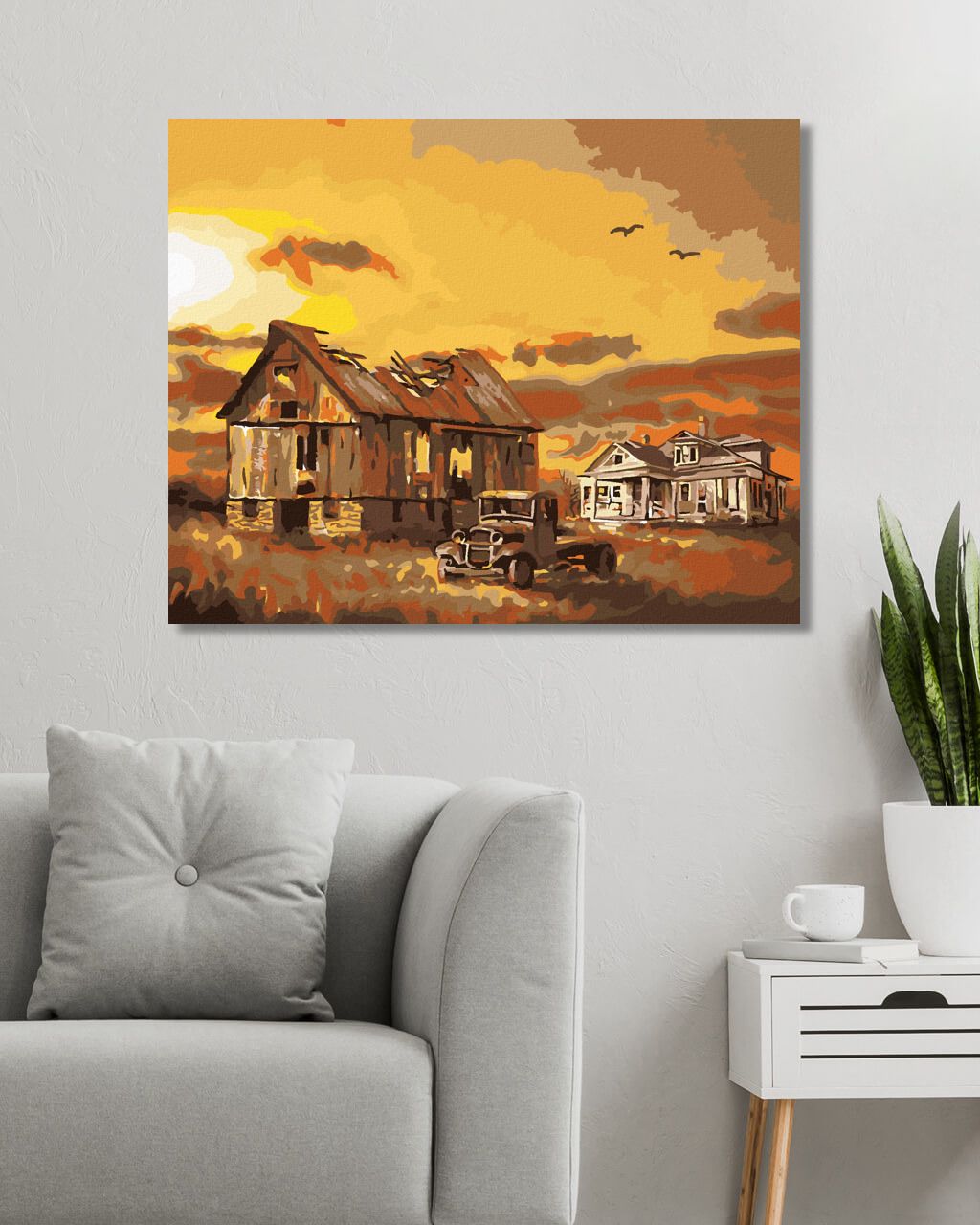 zuty Malování podle čísel - STODOLA S ROZPADLOU STŘECHOU (D. RUSTY RUST) - Rozměr: 40x50 cm, Rámování: Varianta: vypnuté plátno na rám - obrázek 3