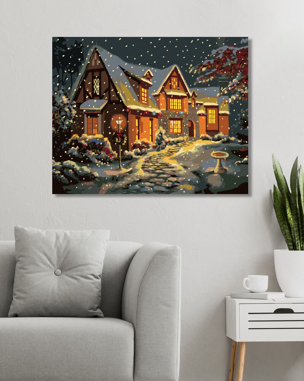 zuty Malování podle čísel - ZASNĚŽENÝ DŮM S KAMENNÝM CHODNÍČKEM (D. RUSTY RUST) - Rozměr: 40x50 cm, Rámování: Varianta: vypnuté plátno na rám - obrázek 9
