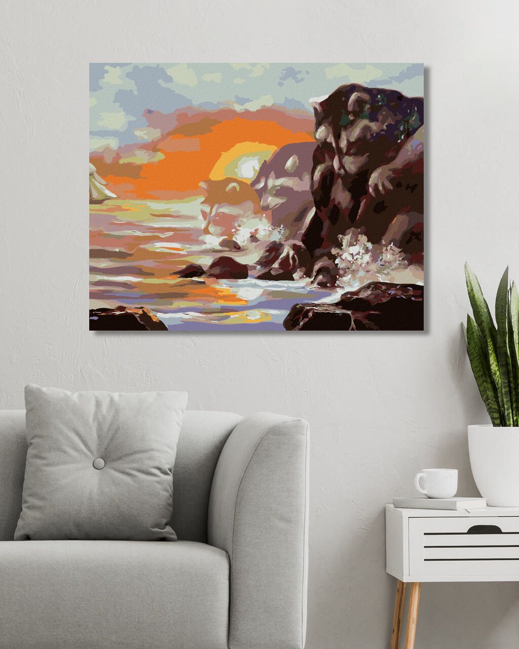 zuty Malování podle čísel - PLACHETNICE, MÝVAL, SKÁLY, MOŘE A ZÁPAD SLUNCE (D. RUSTY RUST) - Rozměr: 40x50 cm, Rámování: Varianta: bez rámu a bez vypnutí plátna - obrázek 8