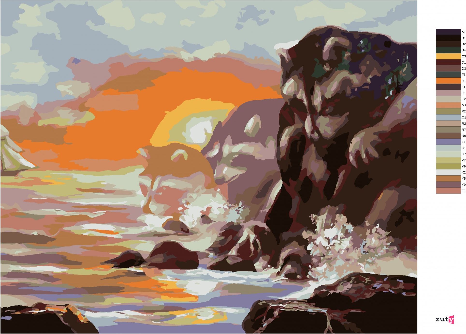 zuty Malování podle čísel - PLACHETNICE, MÝVAL, SKÁLY, MOŘE A ZÁPAD SLUNCE (D. RUSTY RUST) - Rozměr: 40x50 cm, Rámování: Varianta: bez rámu a bez vypnutí plátna - obrázek 9