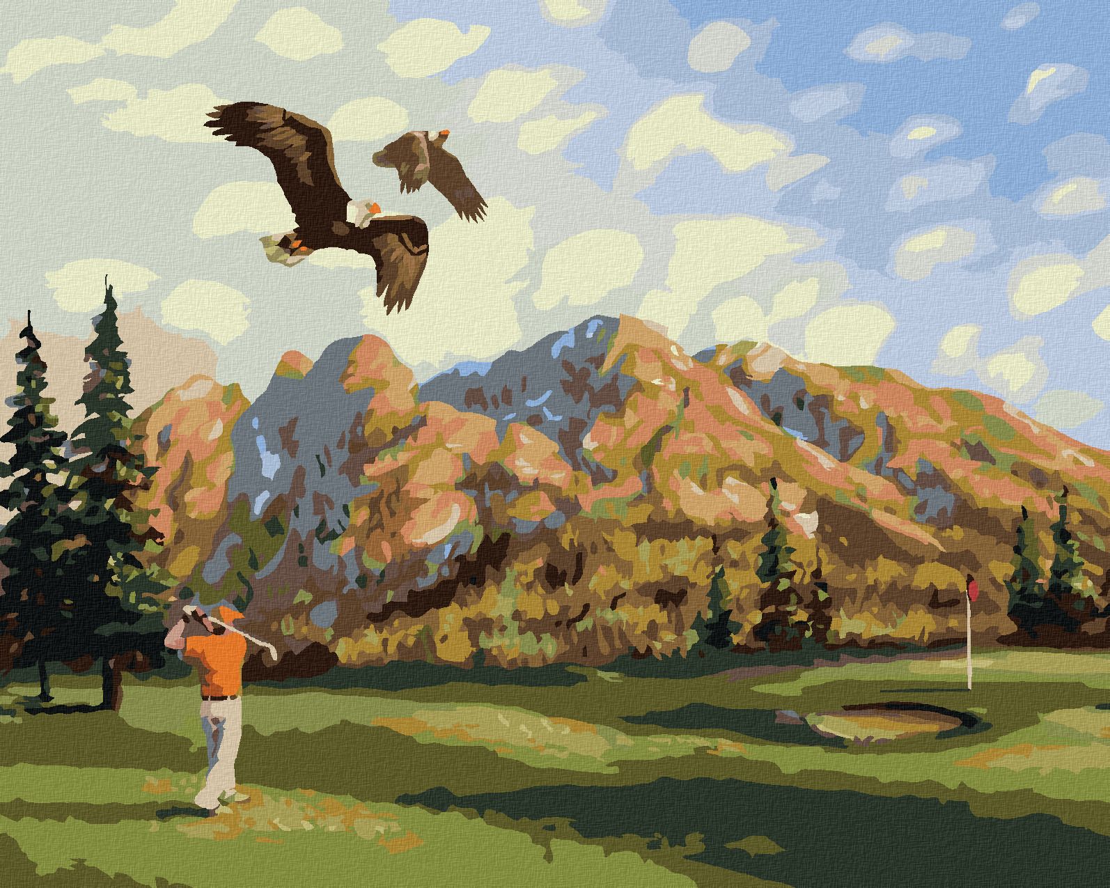 zuty Malování podle čísel - GOLFISTA A OREL (D. RUSTY RUST) - Rozměr: 40x50 cm, Rámování: Varianta: vypnuté plátno na rám - obrázek 1