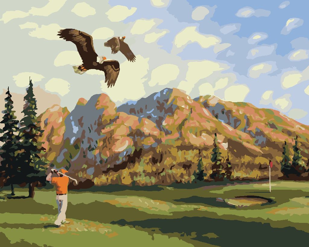 zuty Malování podle čísel - GOLFISTA A OREL (D. RUSTY RUST) - Rozměr: 40x50 cm, Rámování: Varianta: vypnuté plátno na rám - obrázek 3