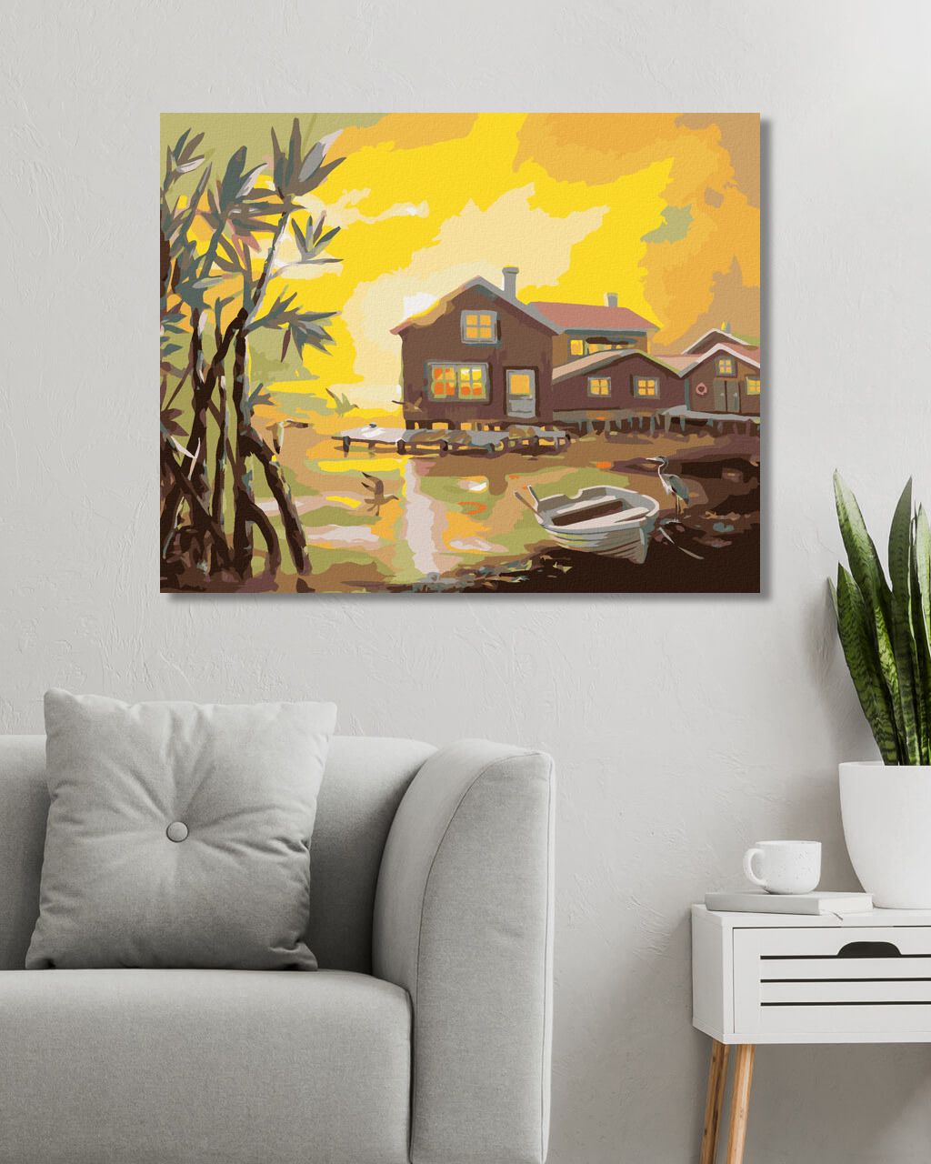 zuty Malování podle čísel - DOMY S MOLEM U JEZERA, VOLAVKA A RACCI A ZÁPAD SLUNCE (D. RUSTY RUST) - Rozměr: 40x50 cm, Rámování: Varianta: bez rámu a bez vypnutí plátna - obrázek 9