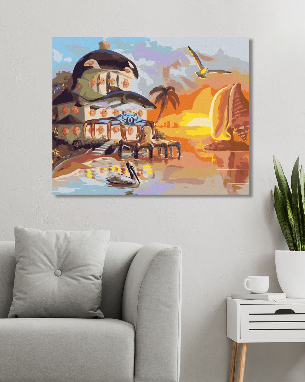 zuty Malování podle čísel - DŮM A PLACHETNICE Z MOŘSKÝCH TVORŮ A ZÁPAD SLUNCE (D. RUSTY RUST) - Rozměr: 40x50 cm, Rámování: Varianta: bez rámu a bez vypnutí plátna - obrázek 10