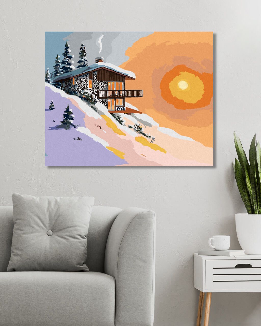 zuty Malování podle čísel - ZASNĚŽENÁ CHATA PŘI ZÁPADU SLUNCE (D. RUSTY RUST) - Rozměr: 40x50 cm, Rámování: Varianta: vypnuté plátno na rám - obrázek 9