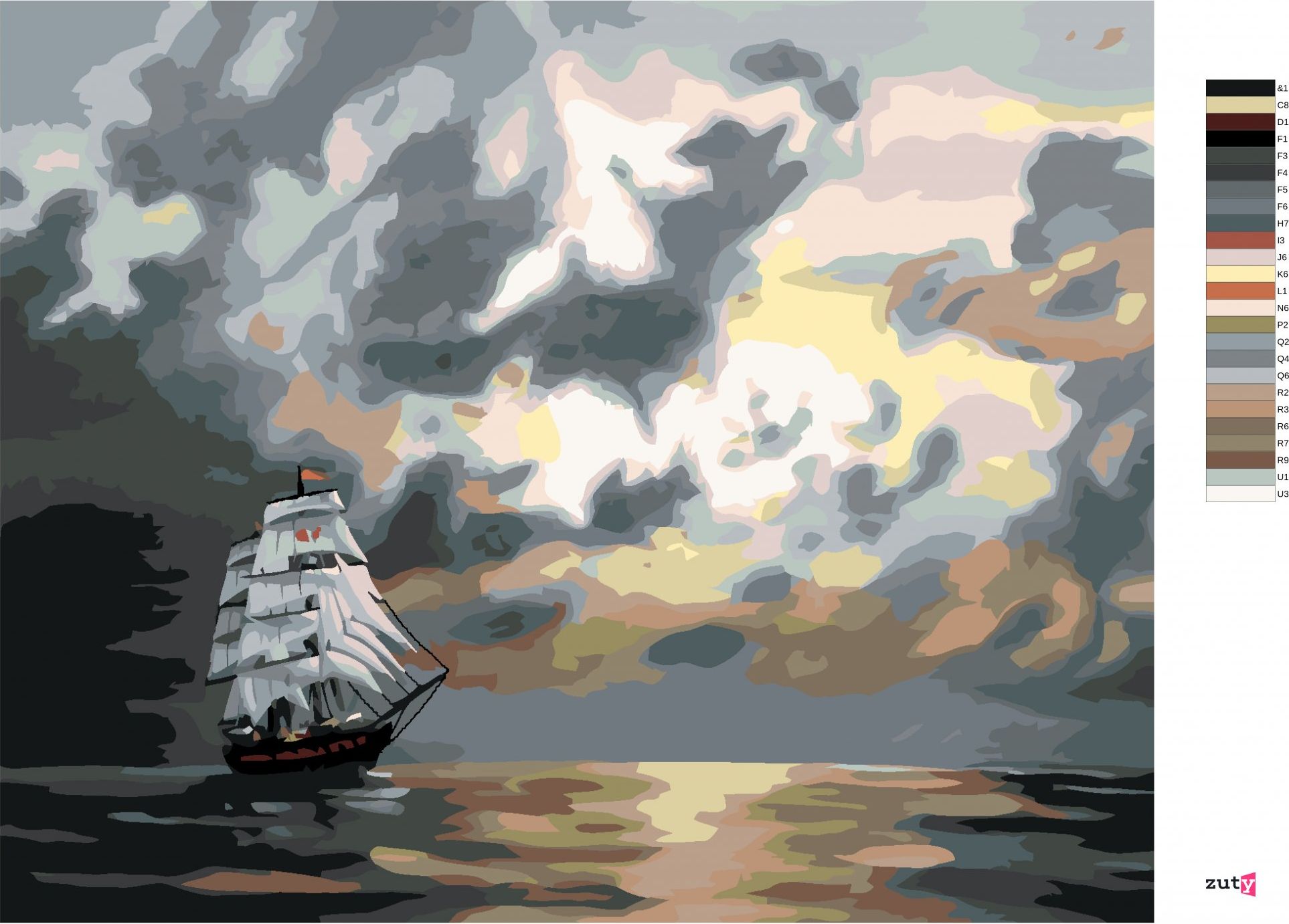zuty Malování podle čísel - PLACHETNICE PO SETMĚNÍ (D. RUSTY RUST) - Rozměr: 40x50 cm, Rámování: Varianta: vypnuté plátno na rám - obrázek 3