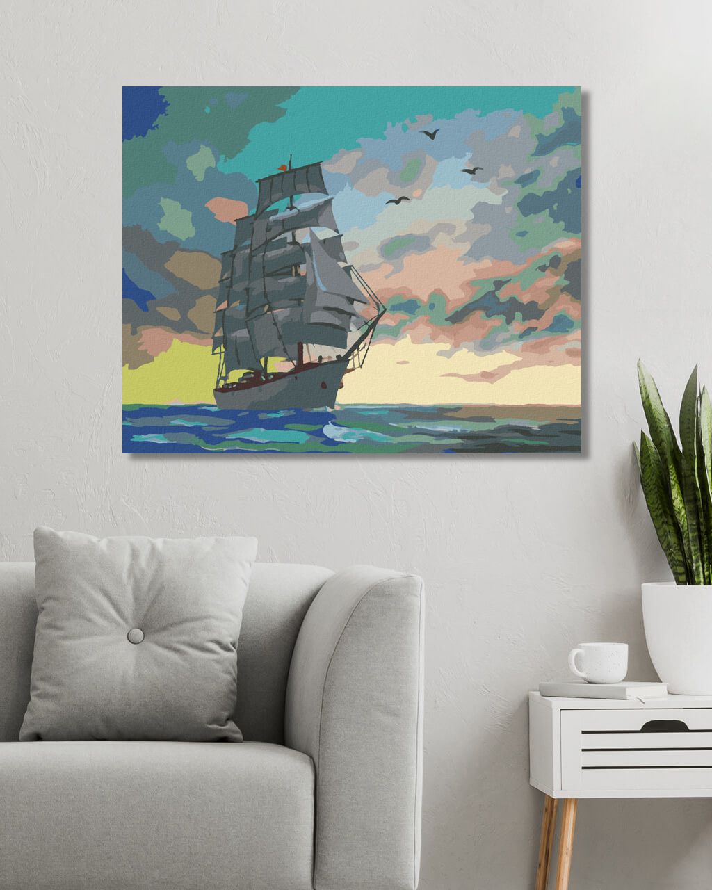 zuty Malování podle čísel - PLACHETNICE A BAREVNÉ MRAKY (D. RUSTY RUST) - Rozměr: 40x50 cm, Rámování: Varianta: vypnuté plátno na rám - obrázek 3