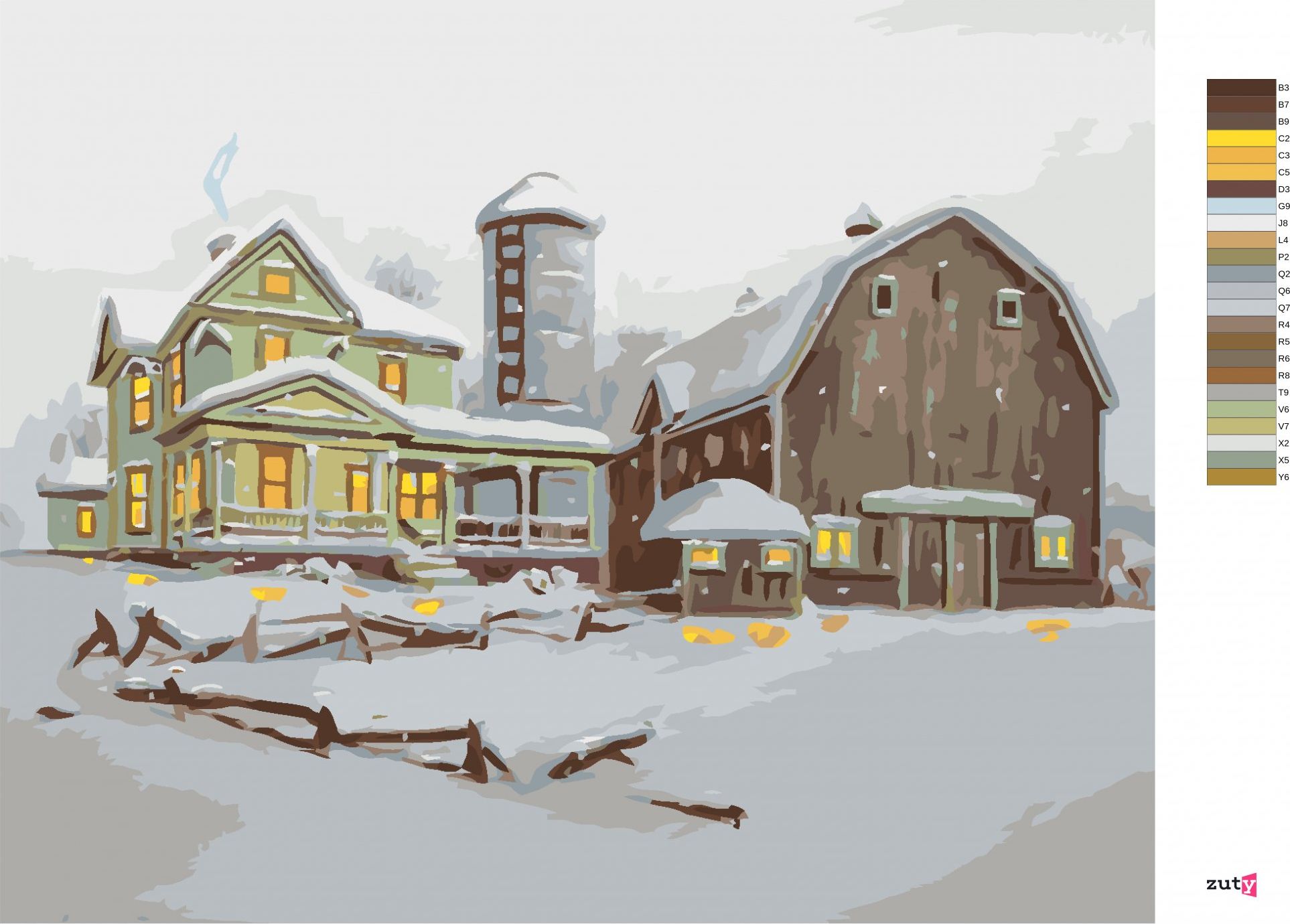 zuty Malování podle čísel - DŮM SE STODOLOU V ZIMĚ (D. RUSTY RUST) - Rozměr: 40x50 cm, Rámování: Varianta: bez rámu a bez vypnutí plátna - obrázek 7
