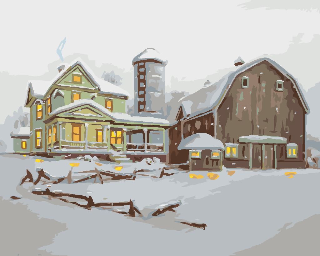 zuty Malování podle čísel - DŮM SE STODOLOU V ZIMĚ (D. RUSTY RUST) - Rozměr: 40x50 cm, Rámování: Varianta: vypnuté plátno na rám - obrázek 2